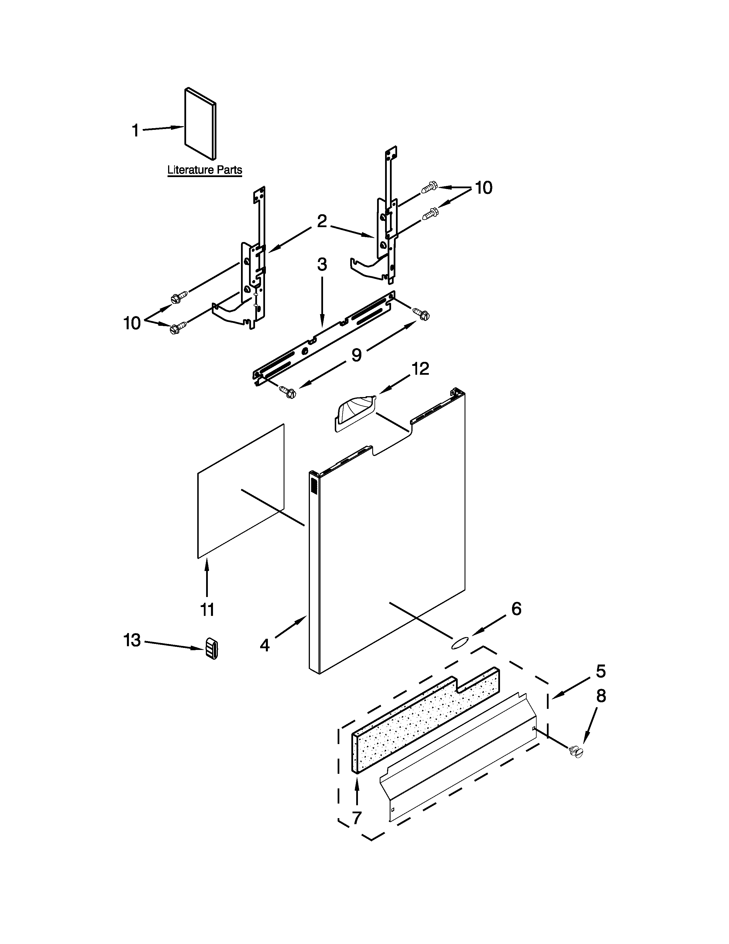 Whirlpool WDF530PAYW7 door panel parts diagram