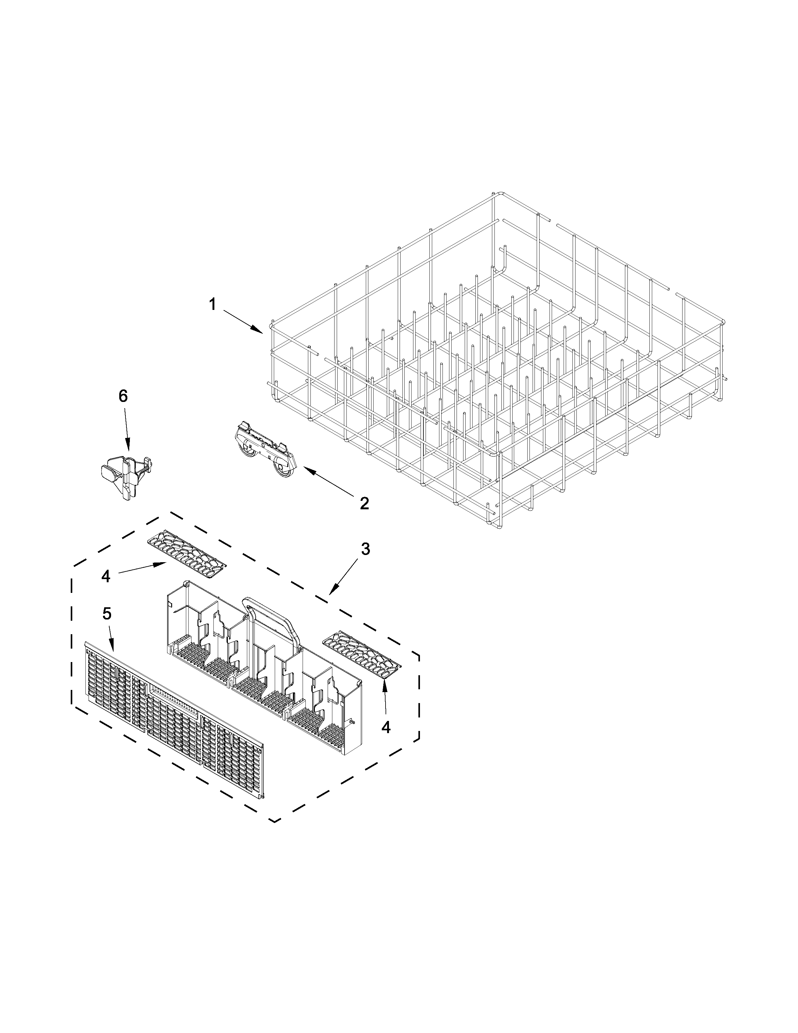 Whirlpool WDF530PAYW7 lower rack parts diagram