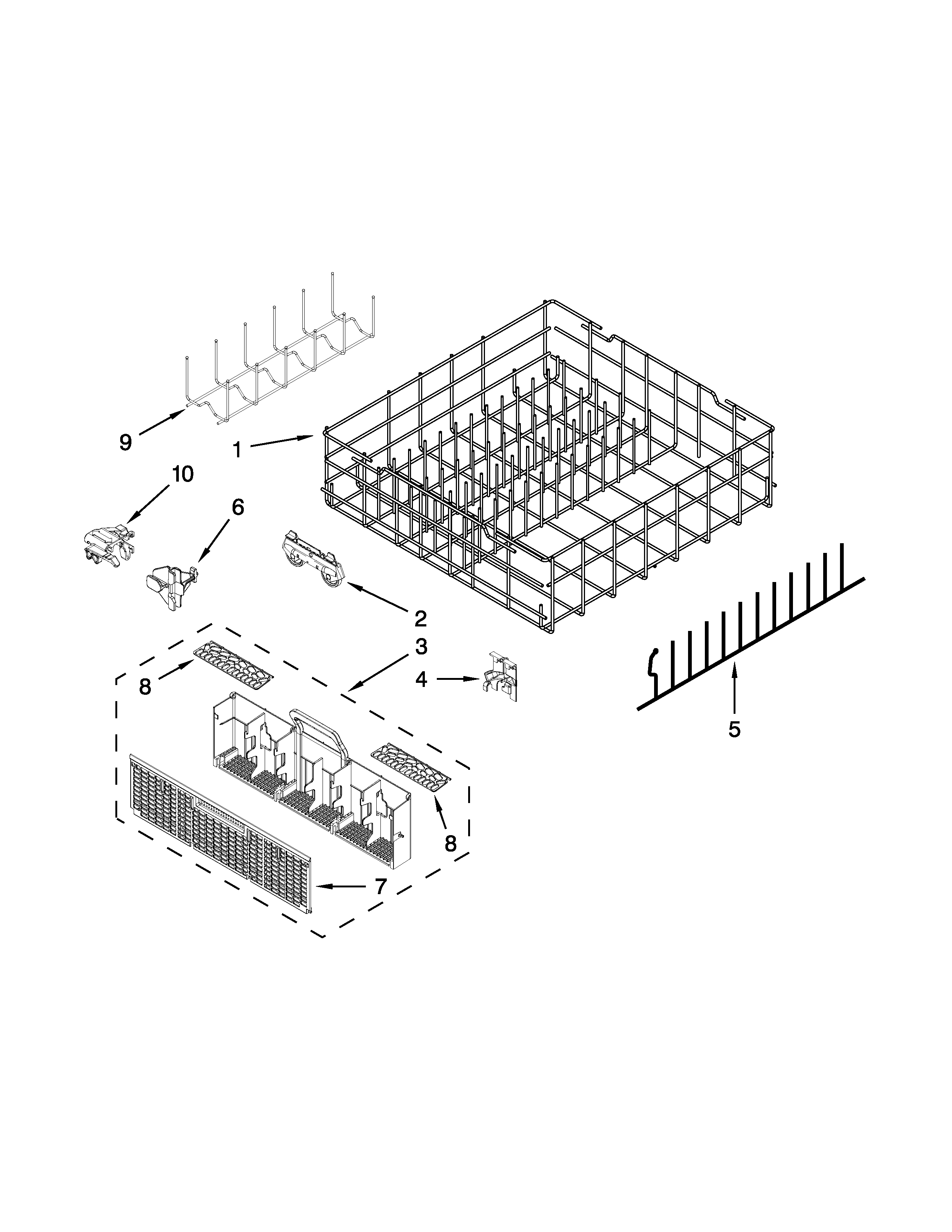 Whirlpool WDF730PAYB7 lower rack parts diagram