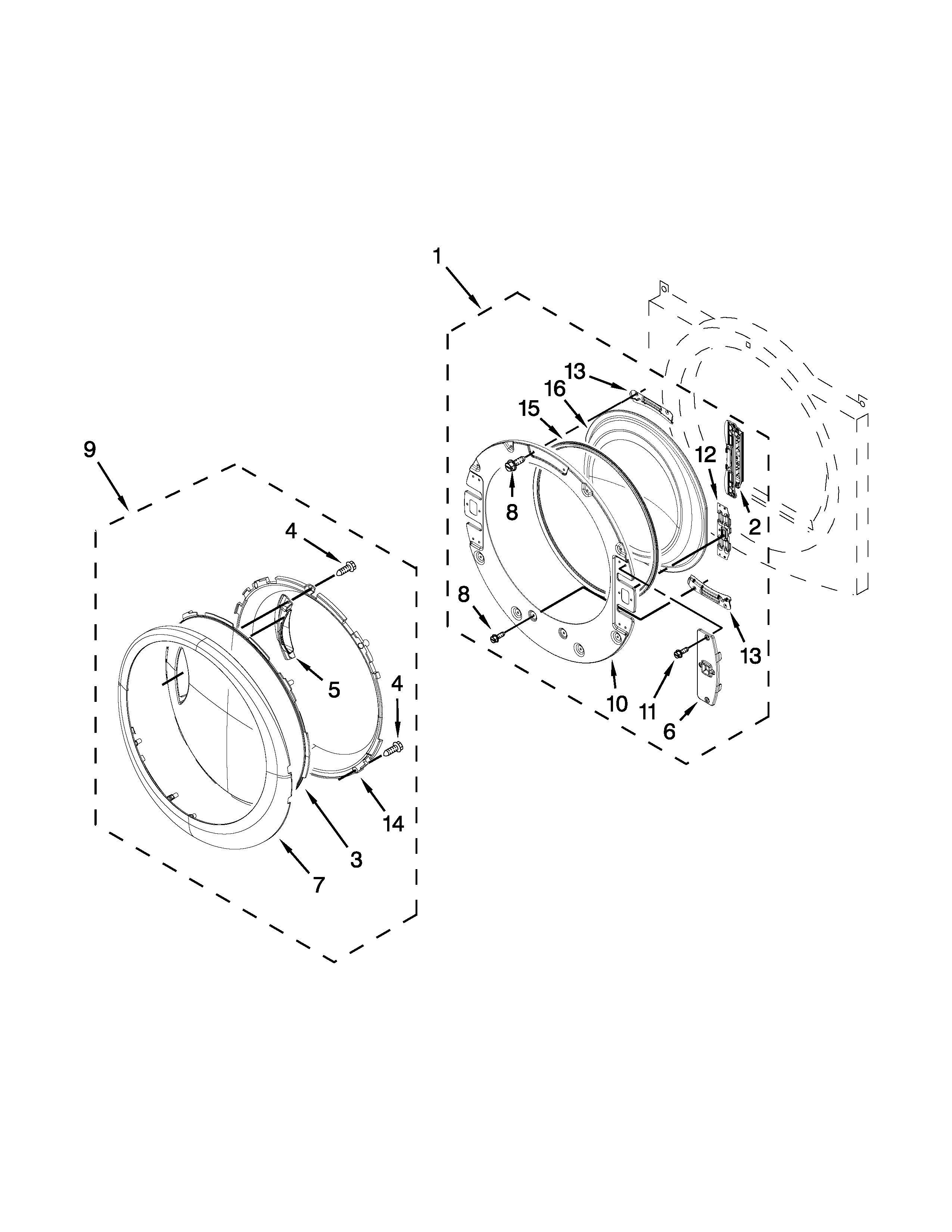 Whirlpool WED94HEXW0 door parts diagram