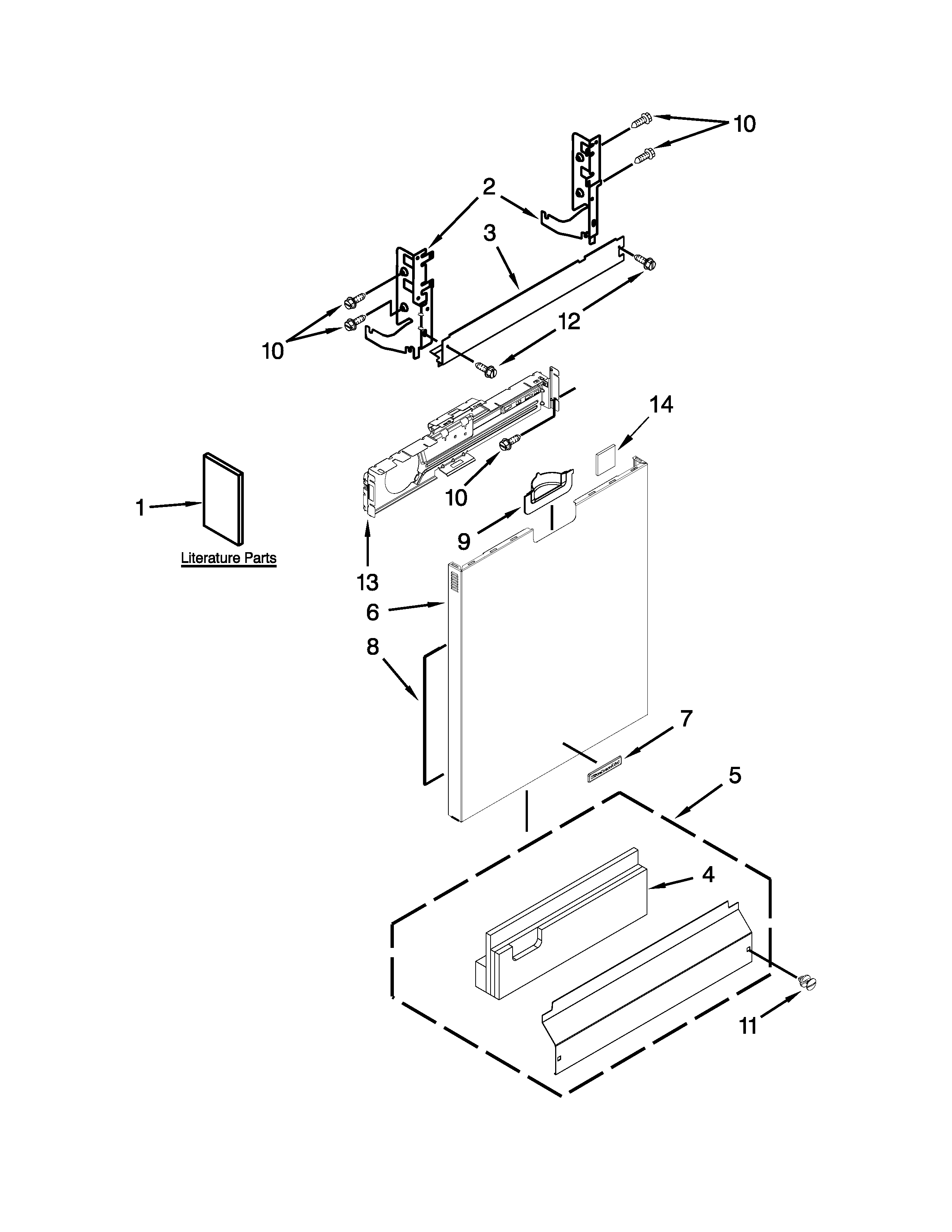 KitchenAid KDFE104DBL0 door panel parts diagram