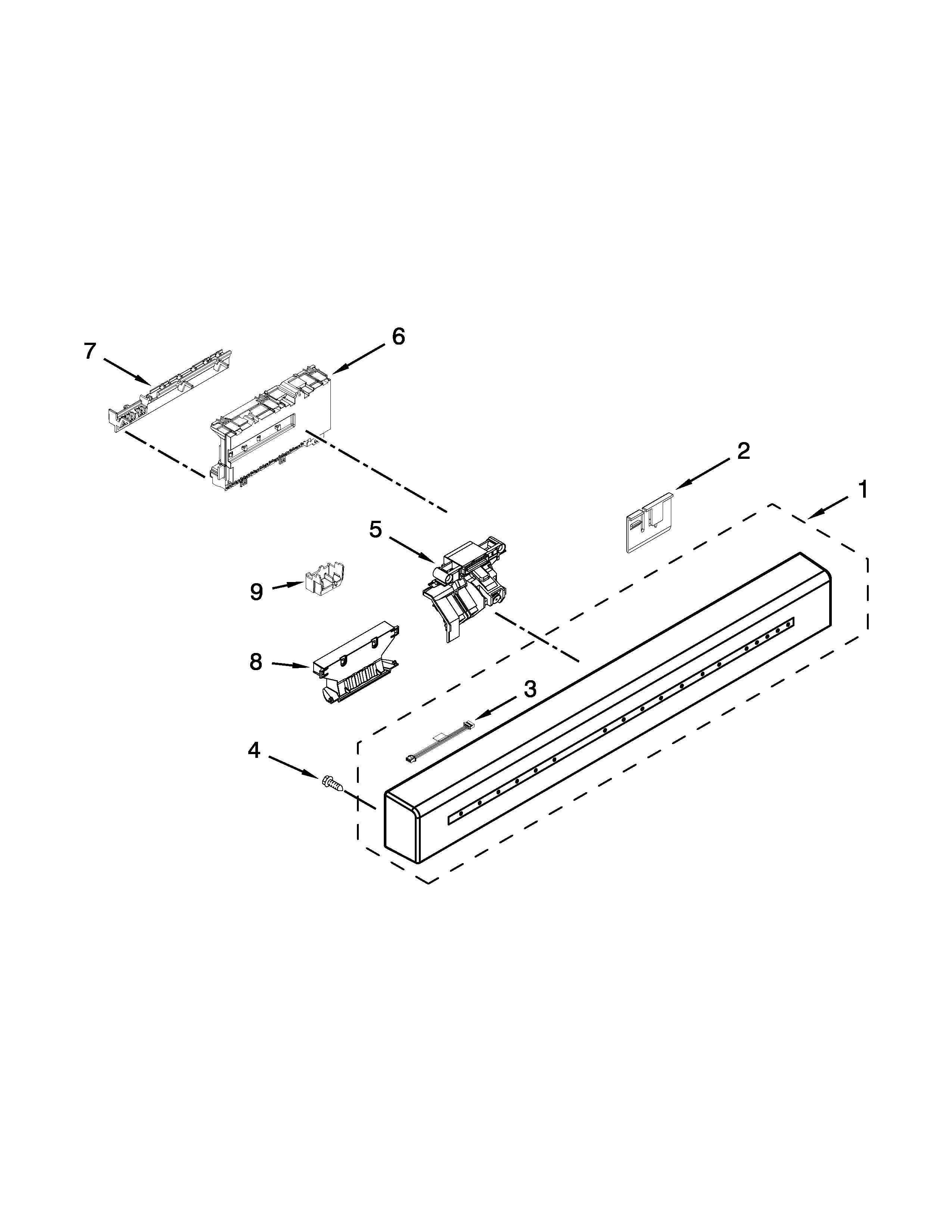 KitchenAid KDFE104DBL0 control panel and latch parts diagram