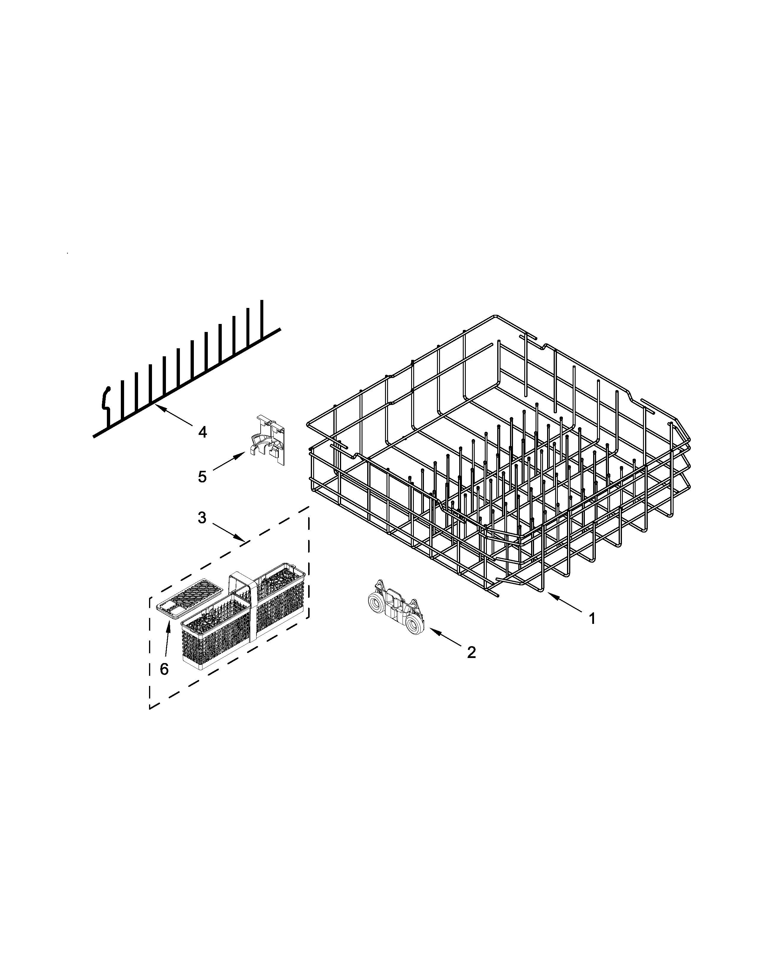 KitchenAid KDFE104DBL0 lower rack parts diagram