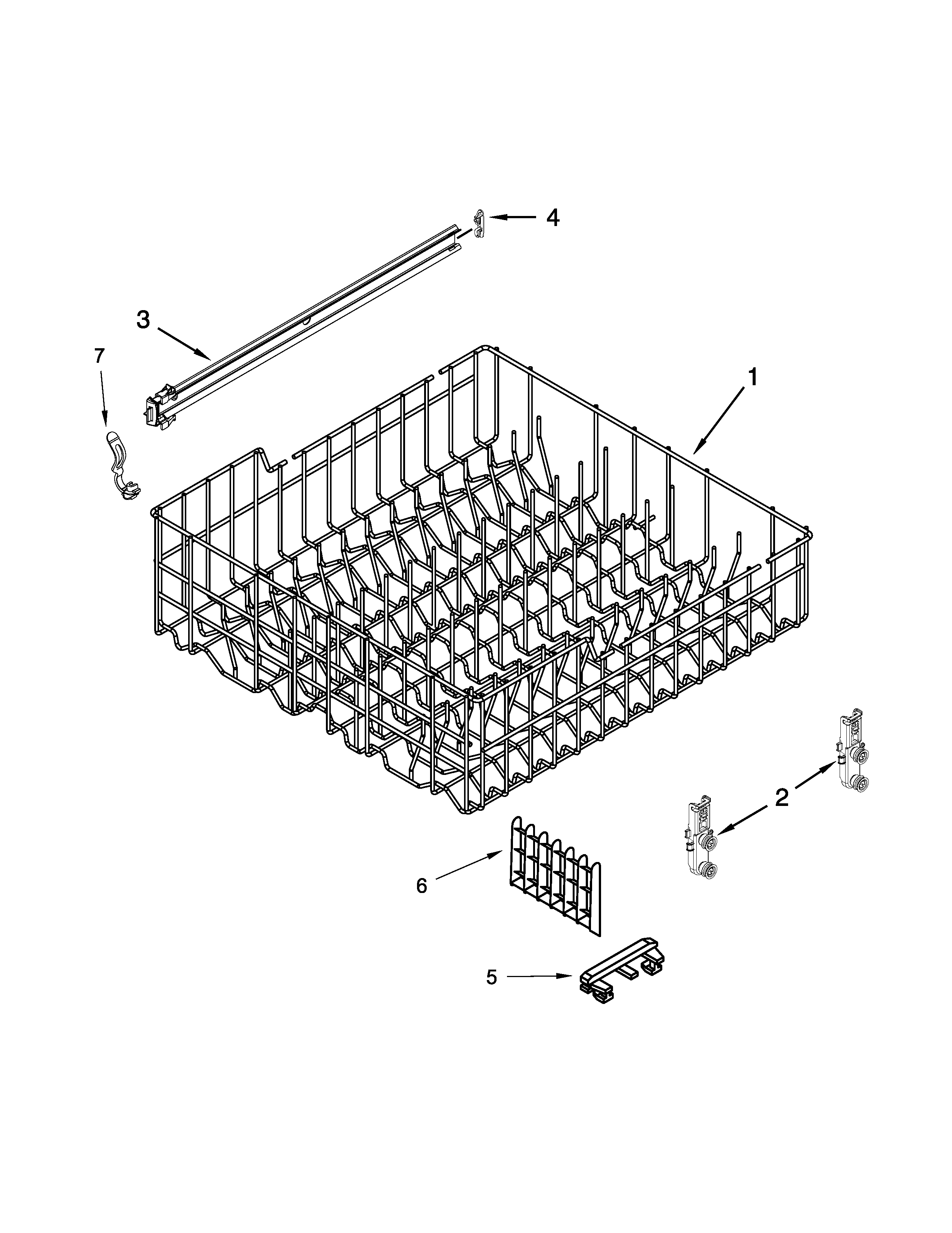 Whirlpool WDF530PSYW7 upper rack and track parts diagram