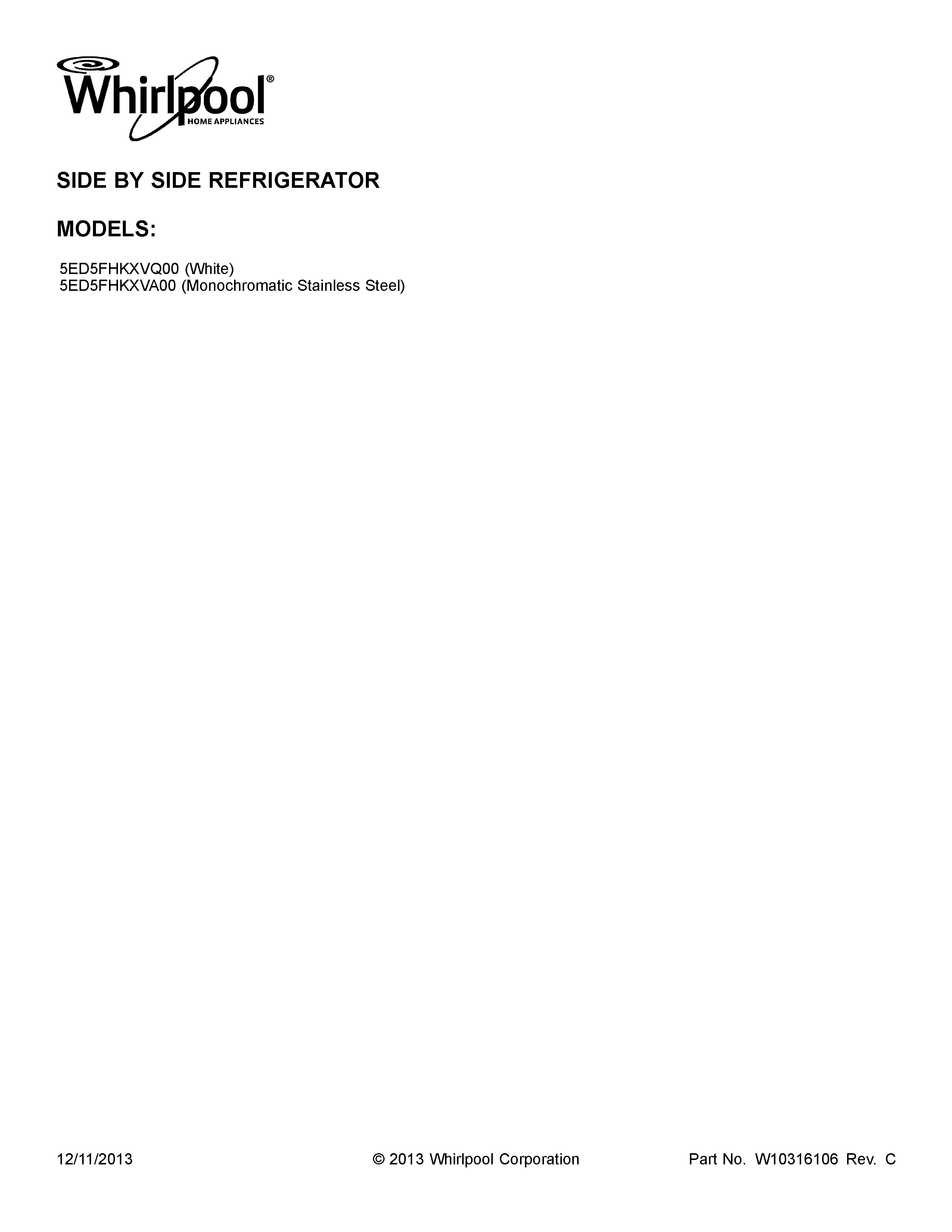 Whirlpool 5ED5FHKXVQ00 cover sheet diagram