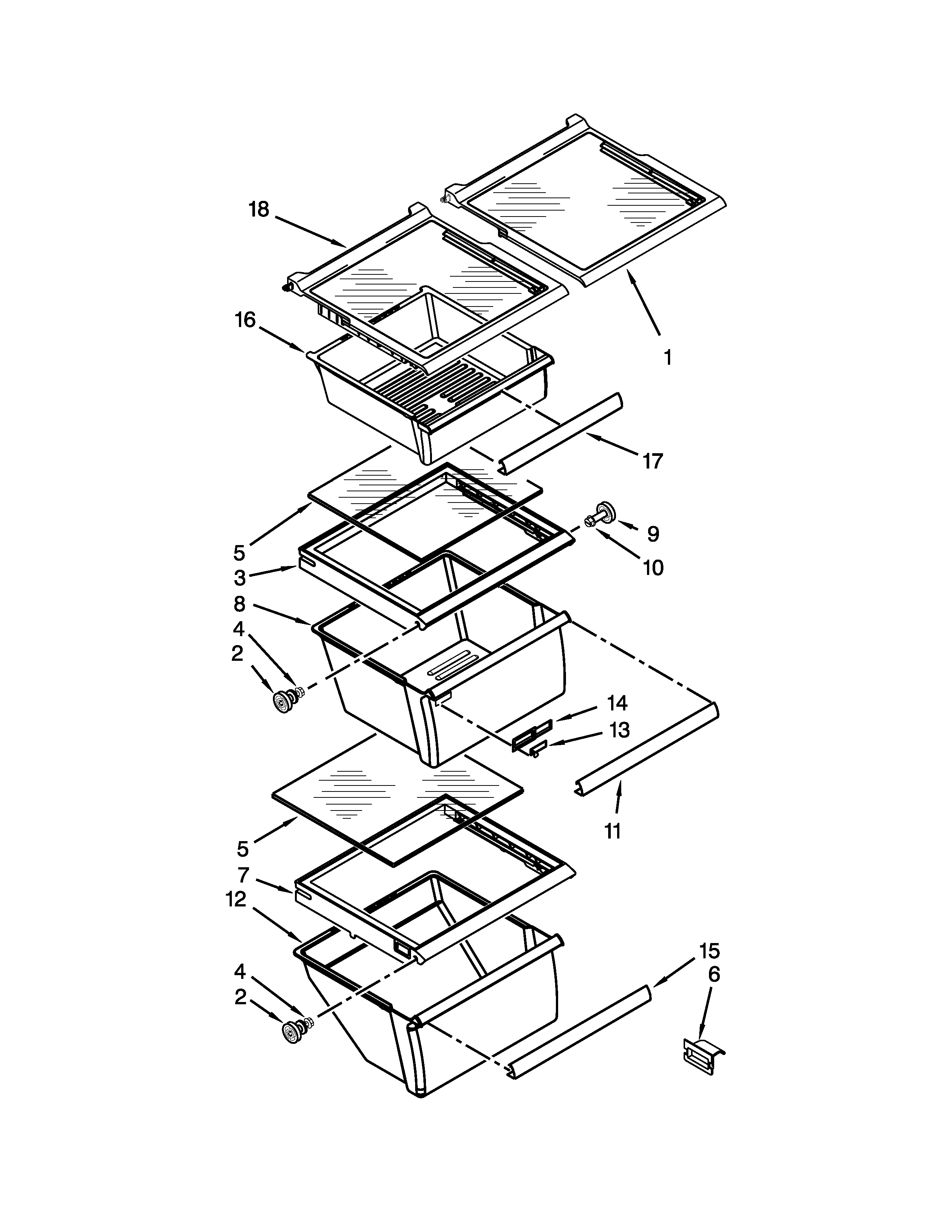 Whirlpool 5ED5FHKXVQ00 refrigerator shelf parts diagram