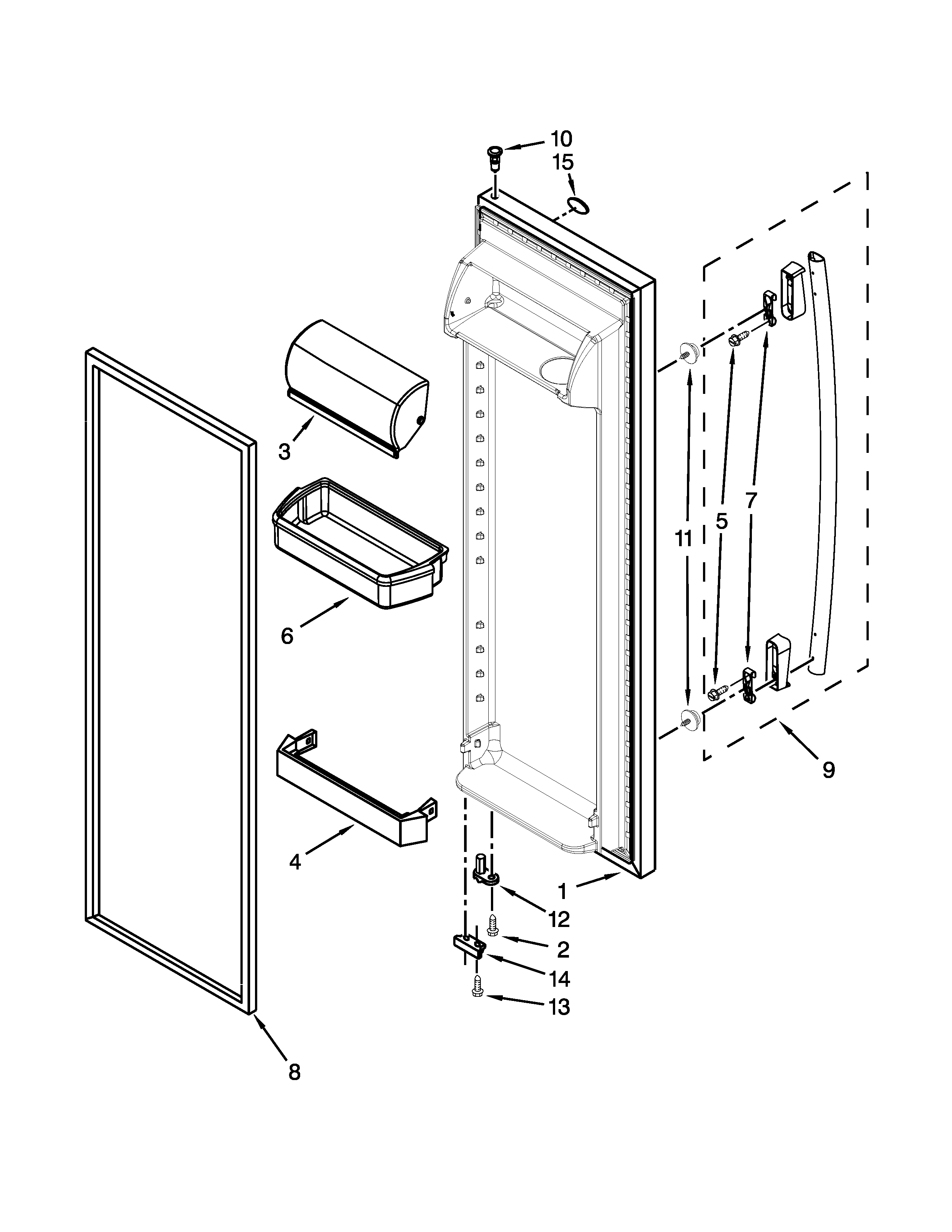 Whirlpool 5ED5FHKXVQ00 refrigerator door parts diagram