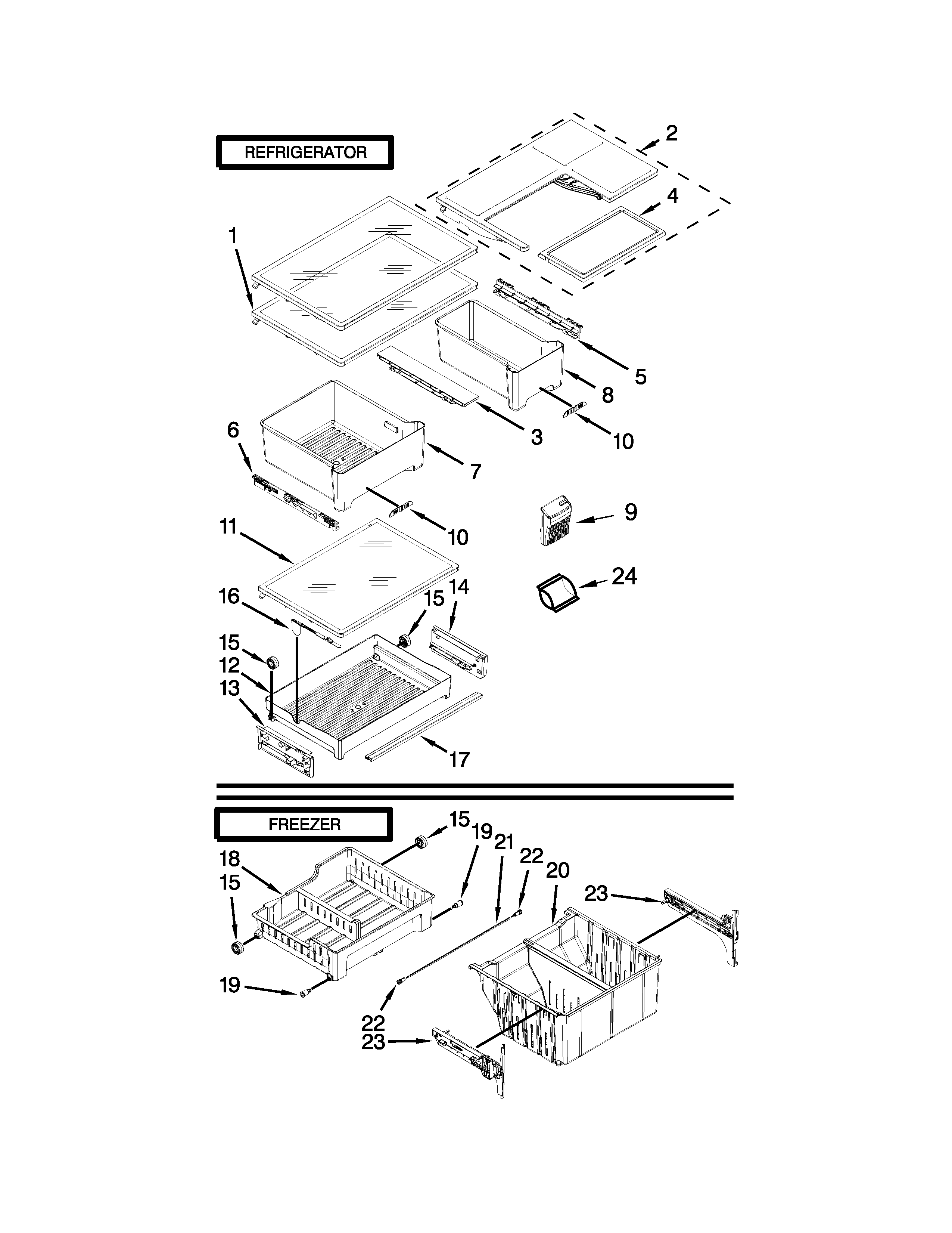 Whirlpool WRF560SFYW01 shelf parts diagram