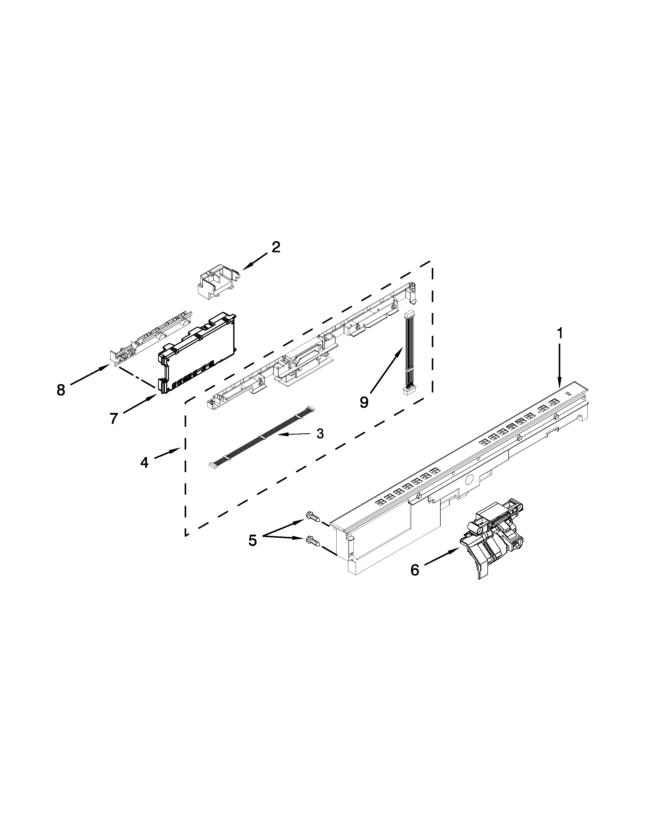 Whirlpool WDT710PAYM6 control panel and latch parts diagram