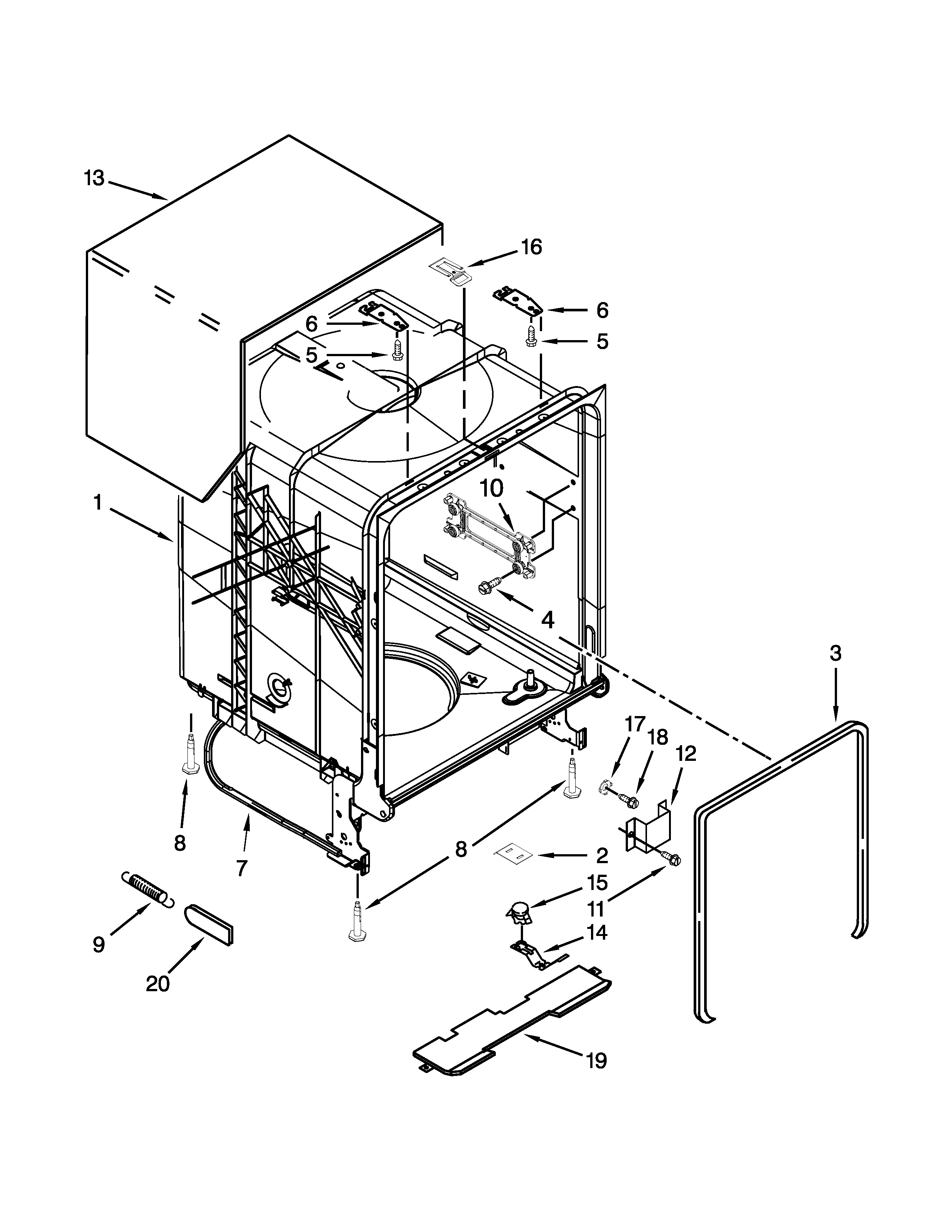Whirlpool WDT710PAYM6 tub and frame parts diagram