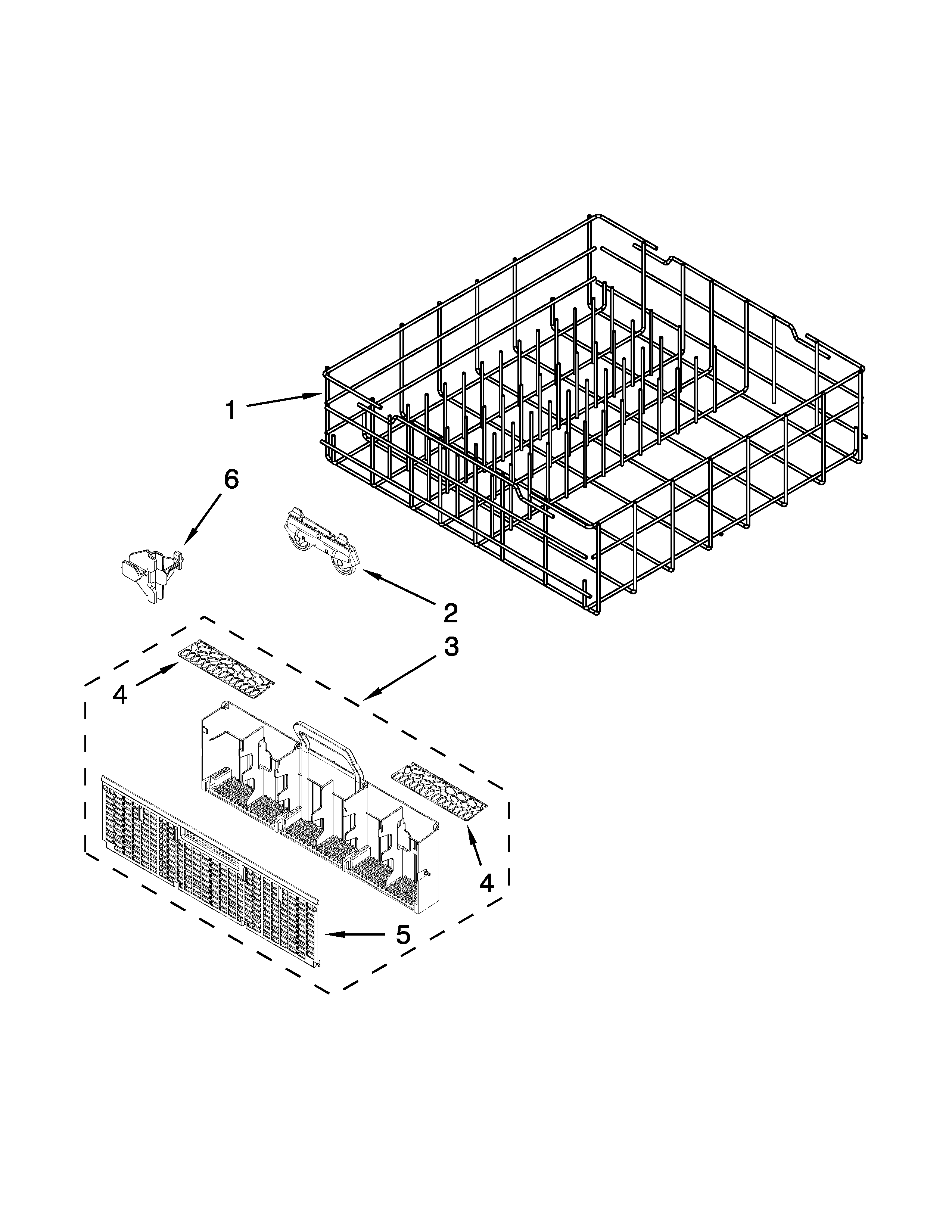 Whirlpool WDT710PAYM6 lower rack parts diagram