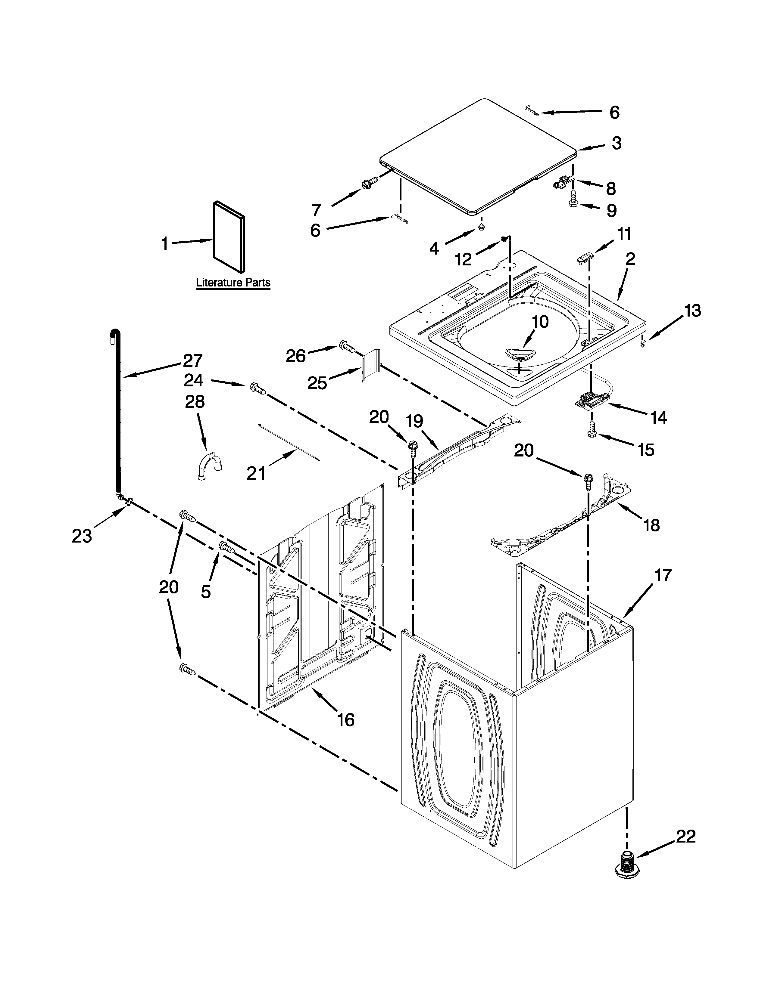 Whirlpool 4GWTW4800YQ2 top and cabinet parts diagram