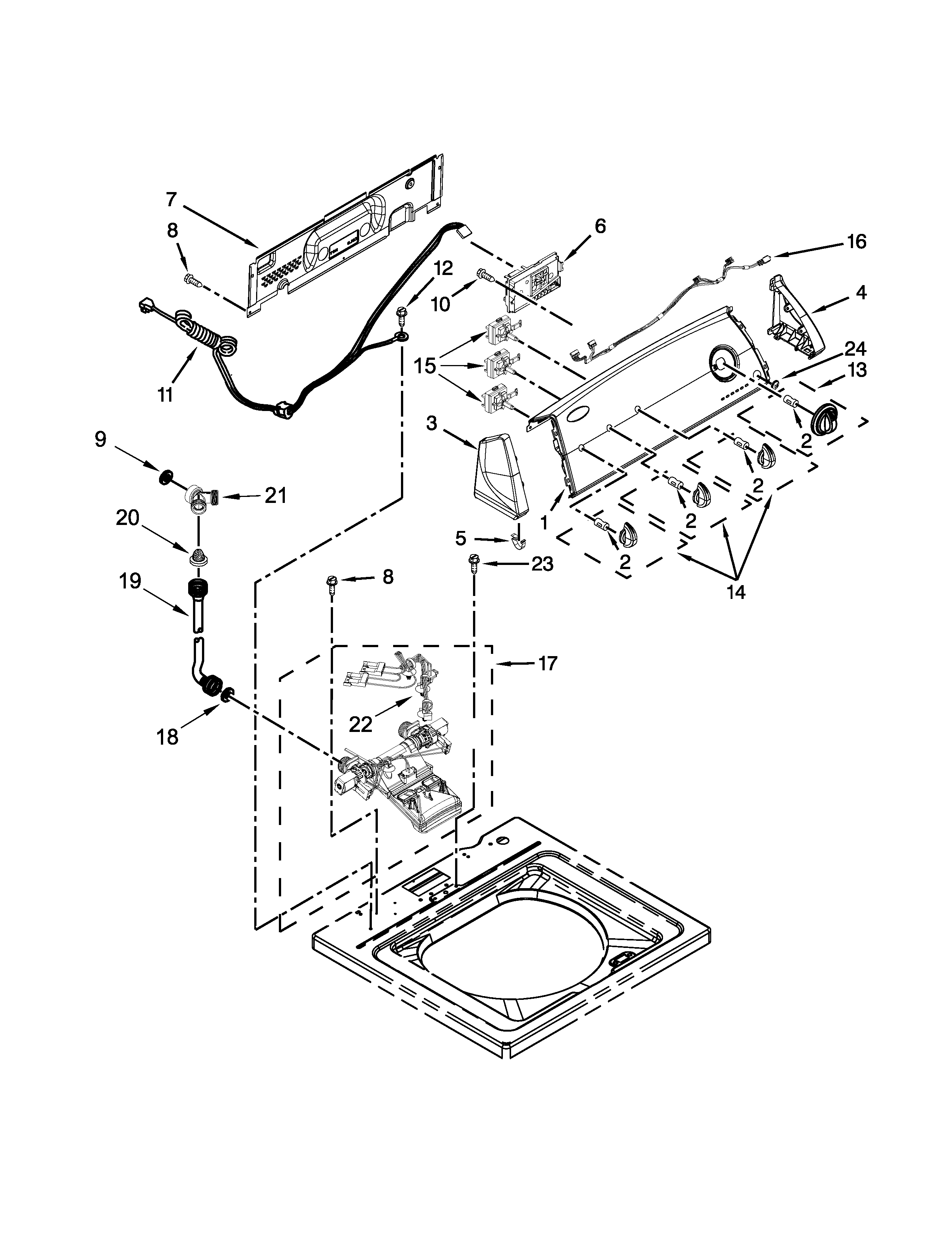 Whirlpool 4GWTW4800YQ2 controls and water inlet parts diagram