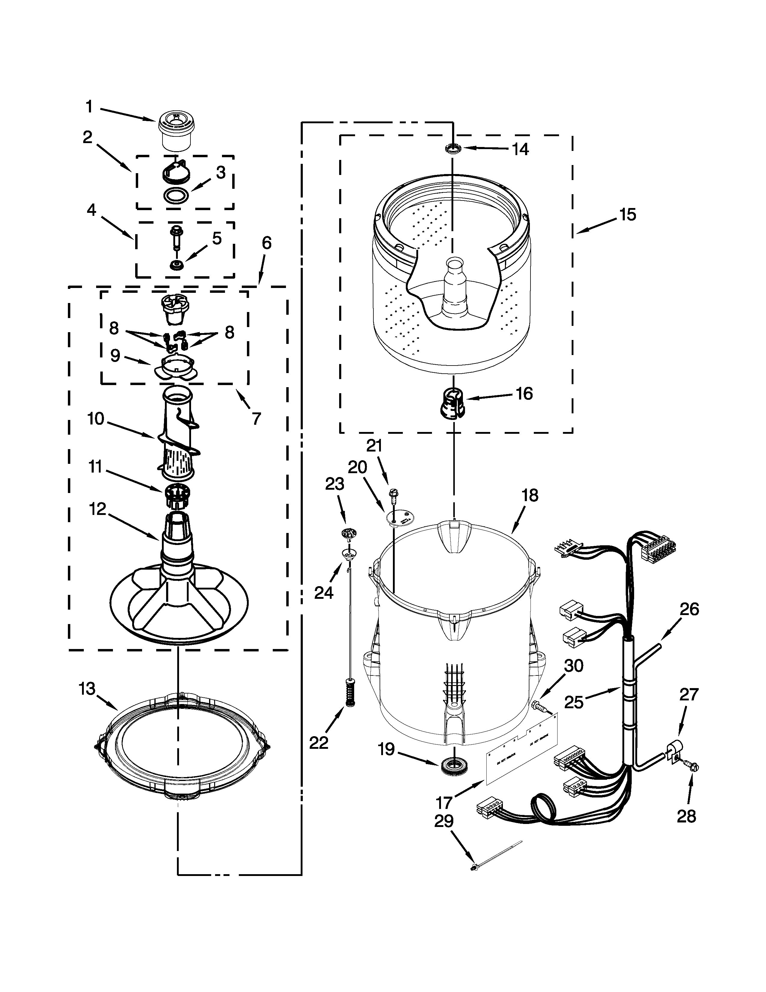 Whirlpool 4GWTW4800YQ2 basket and tub parts diagram