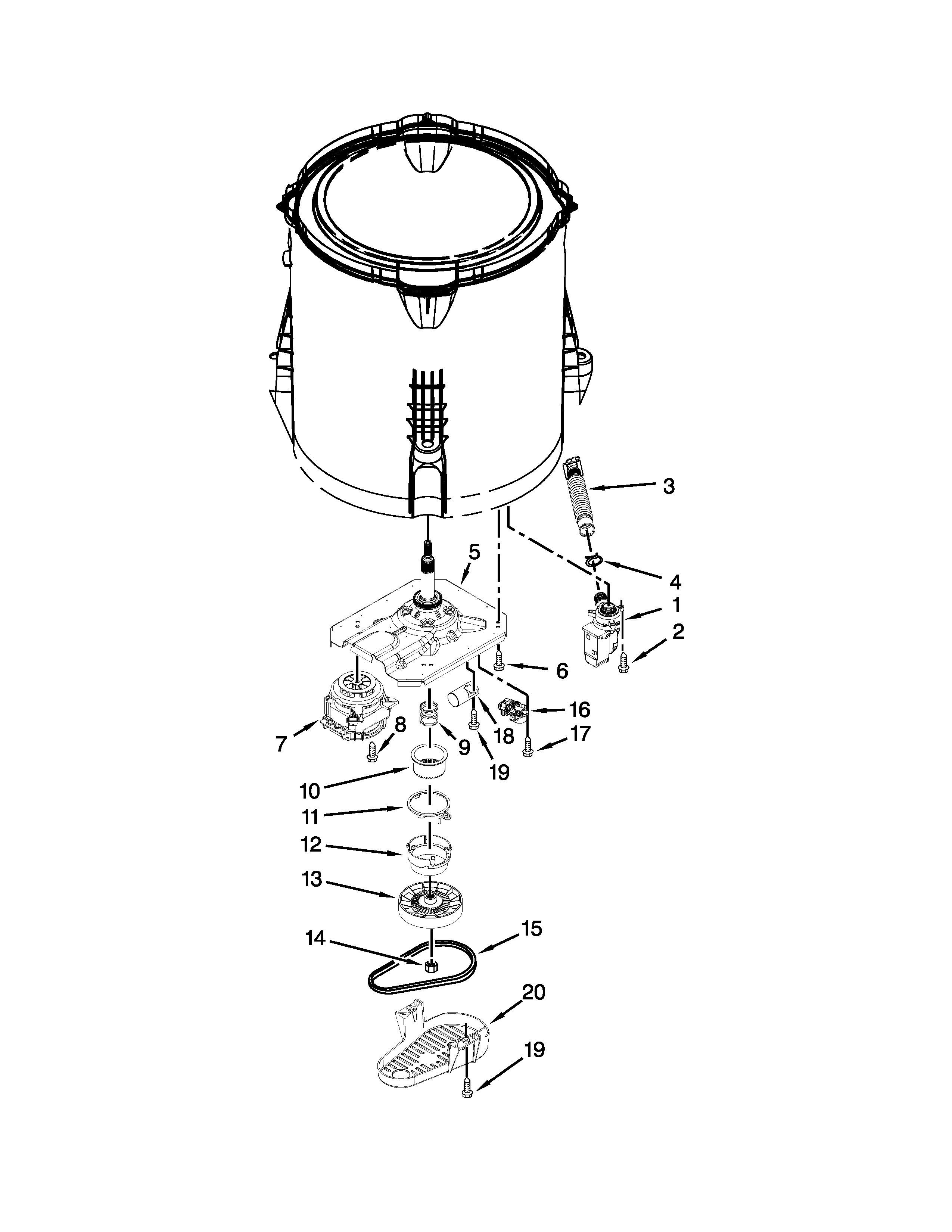 Whirlpool 4GWTW4800YQ2 gearcase, motor and pump parts diagram