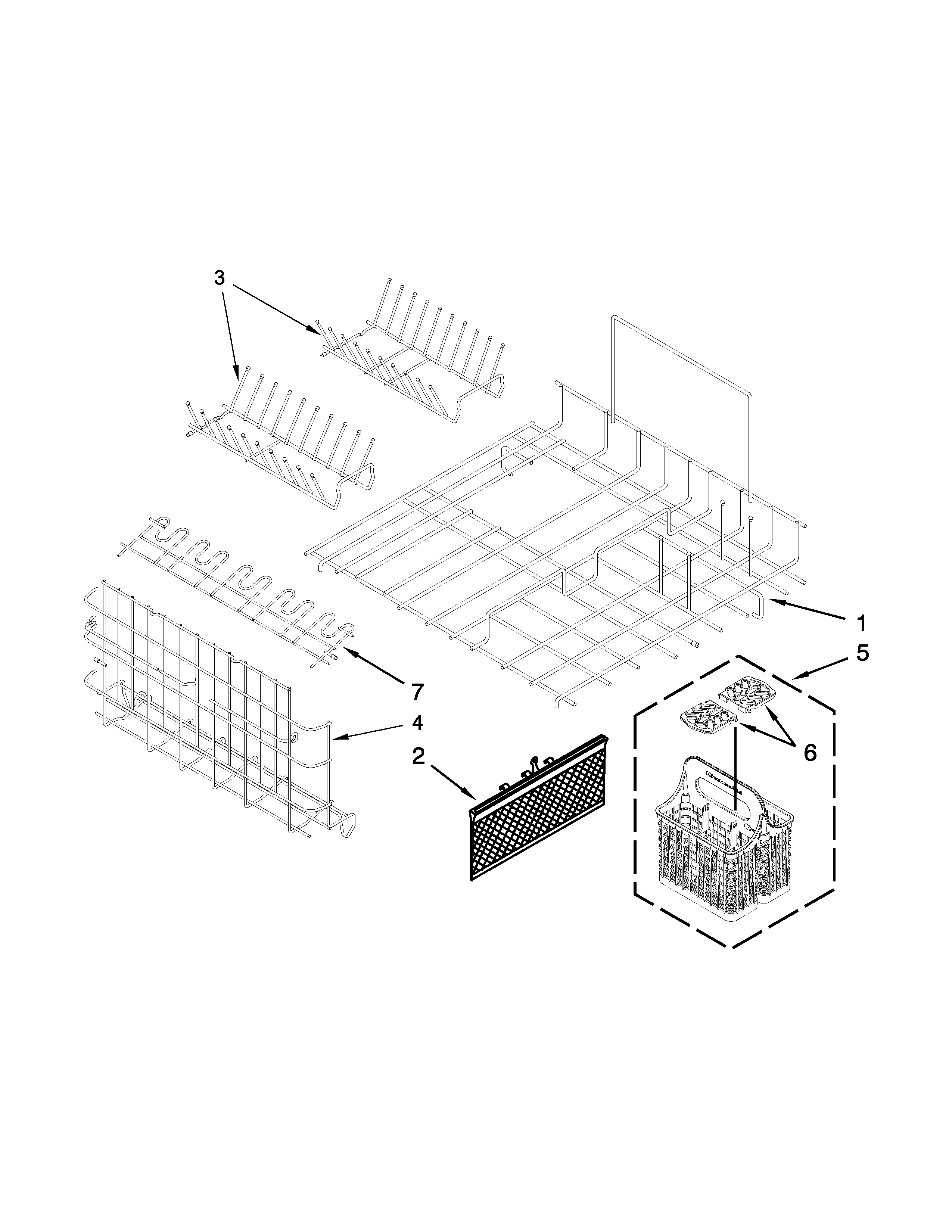 KitchenAid KUDH03DTSS0 upper and lower dishrack parts diagram