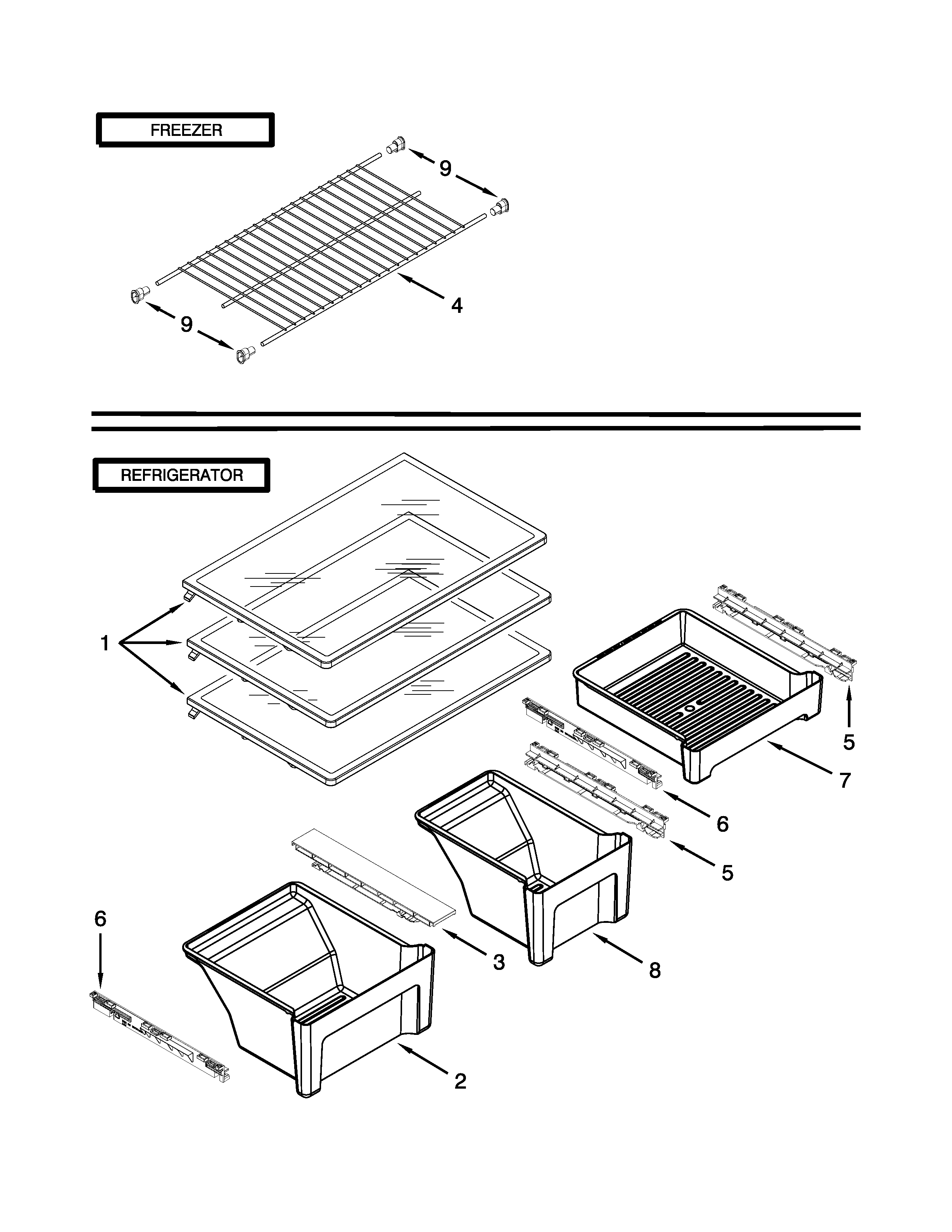 Whirlpool WRT351SFTF00 shelf parts diagram