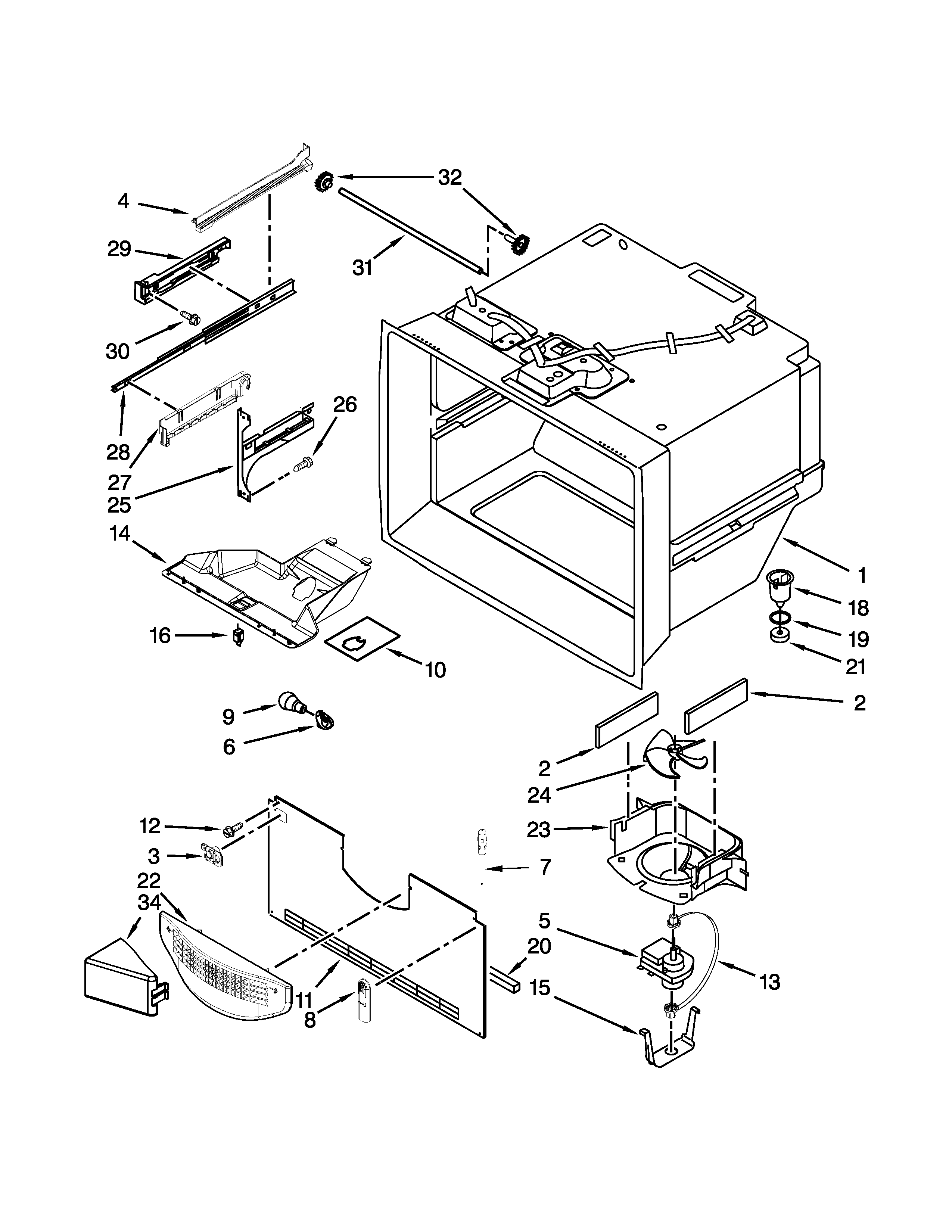 Whirlpool GX5FHTXVB07 freezer liner parts diagram