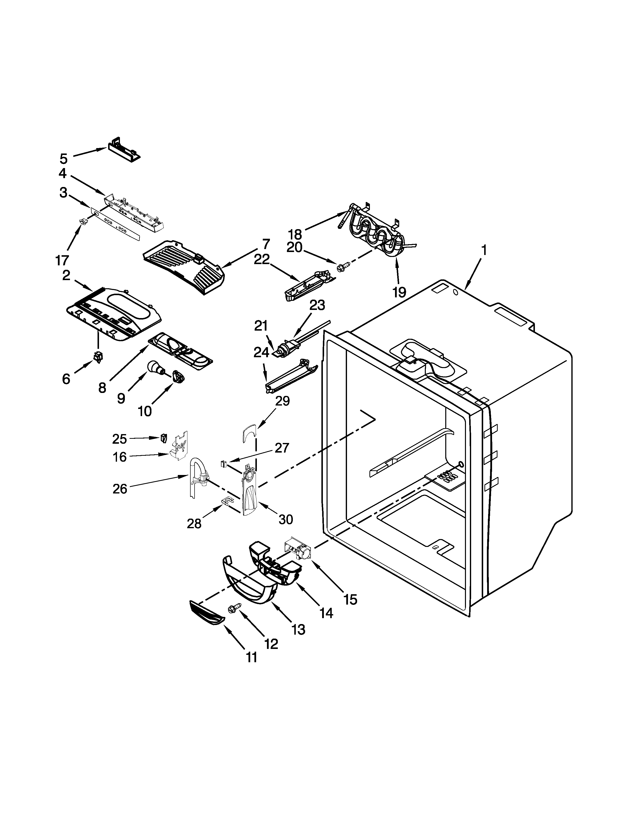Whirlpool GX5FHTXVB07 refrigerator liner parts diagram
