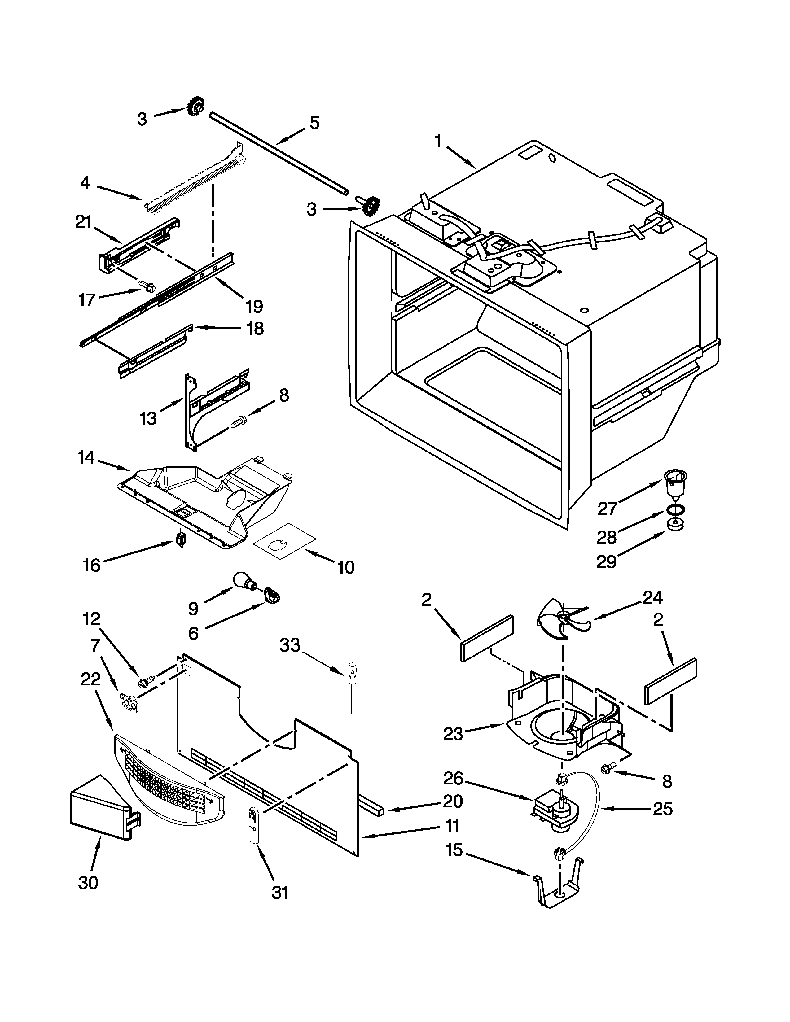 Whirlpool WRB322DMBW00 freezer liner parts diagram