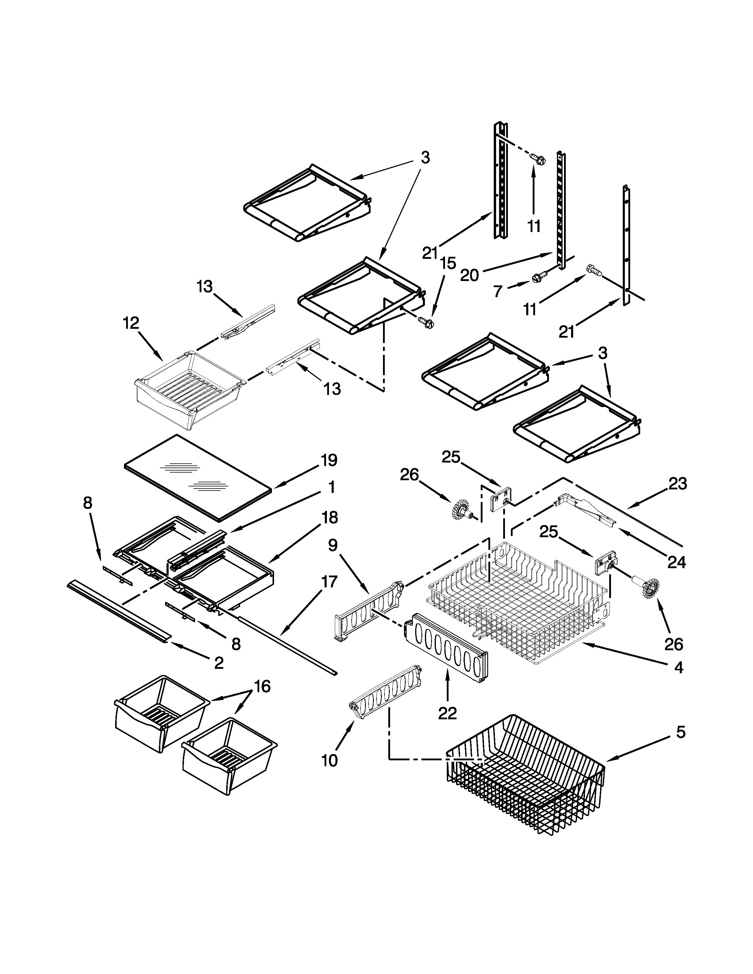 Whirlpool WRB322DMBW00 shelf parts diagram