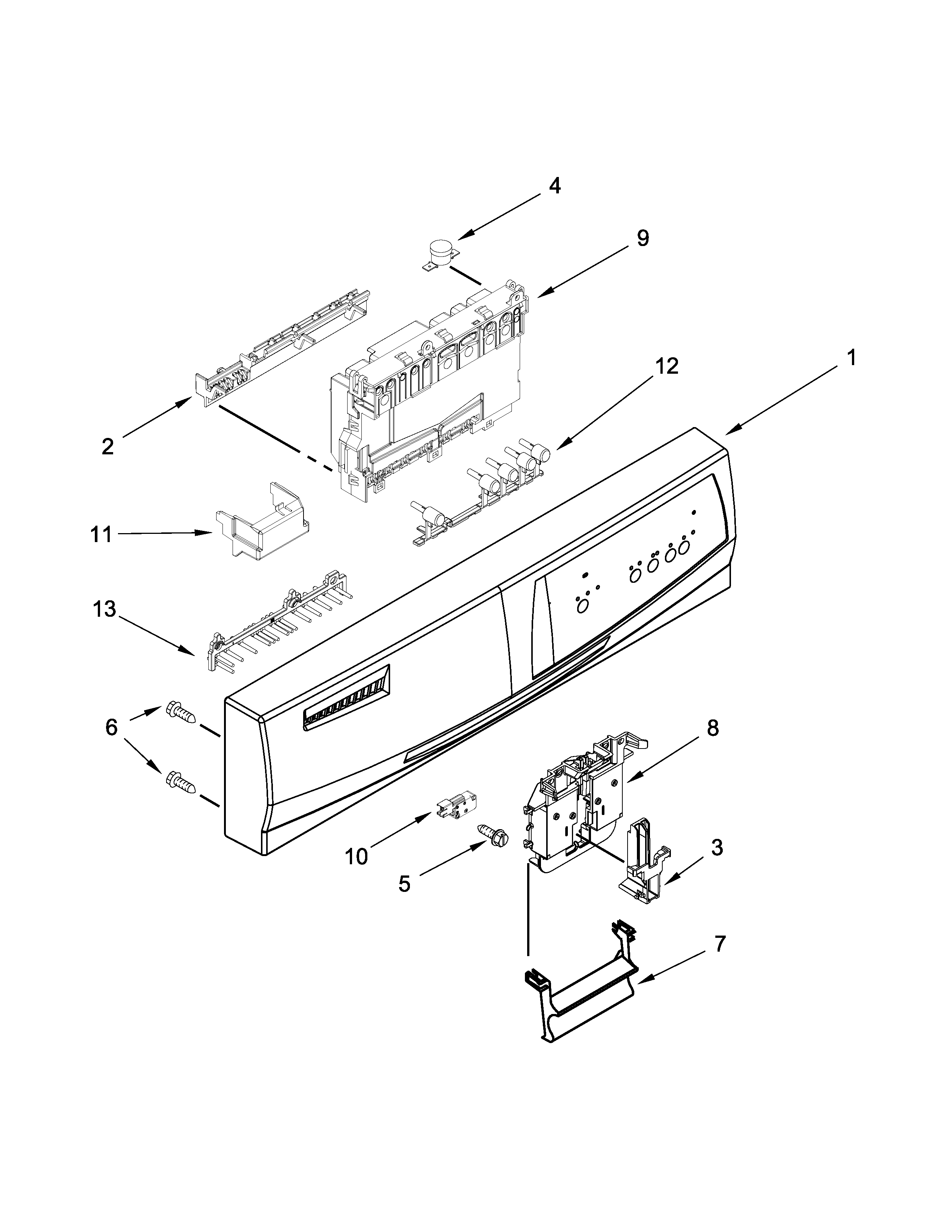 Whirlpool DU1015XTXT2 control panel and latch parts diagram