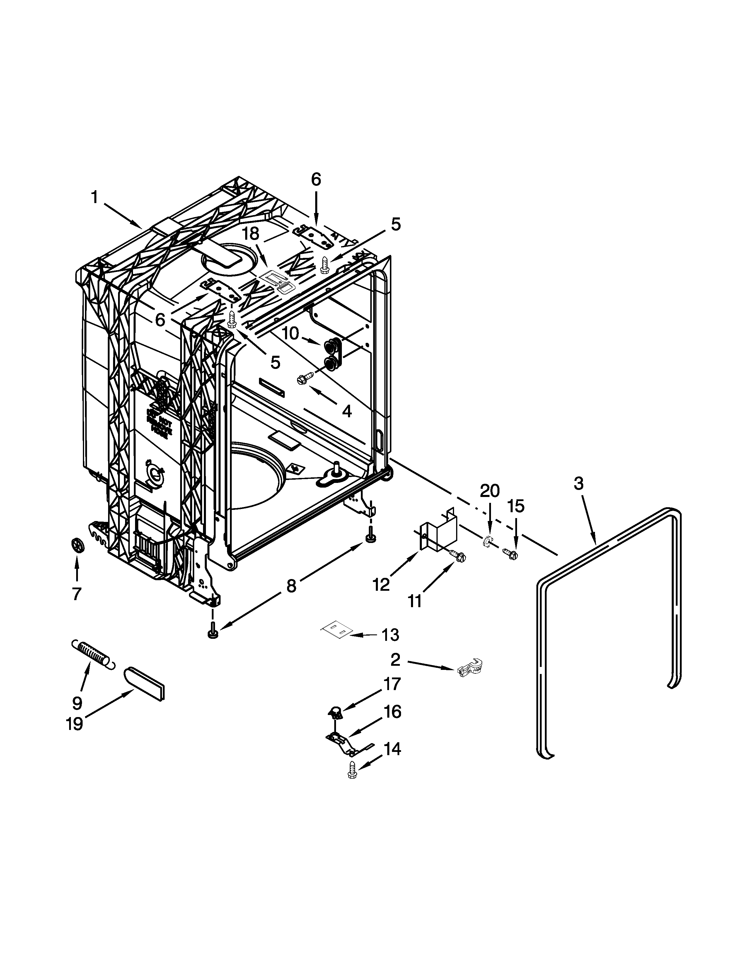Whirlpool DU1015XTXT2 tub and frame parts diagram