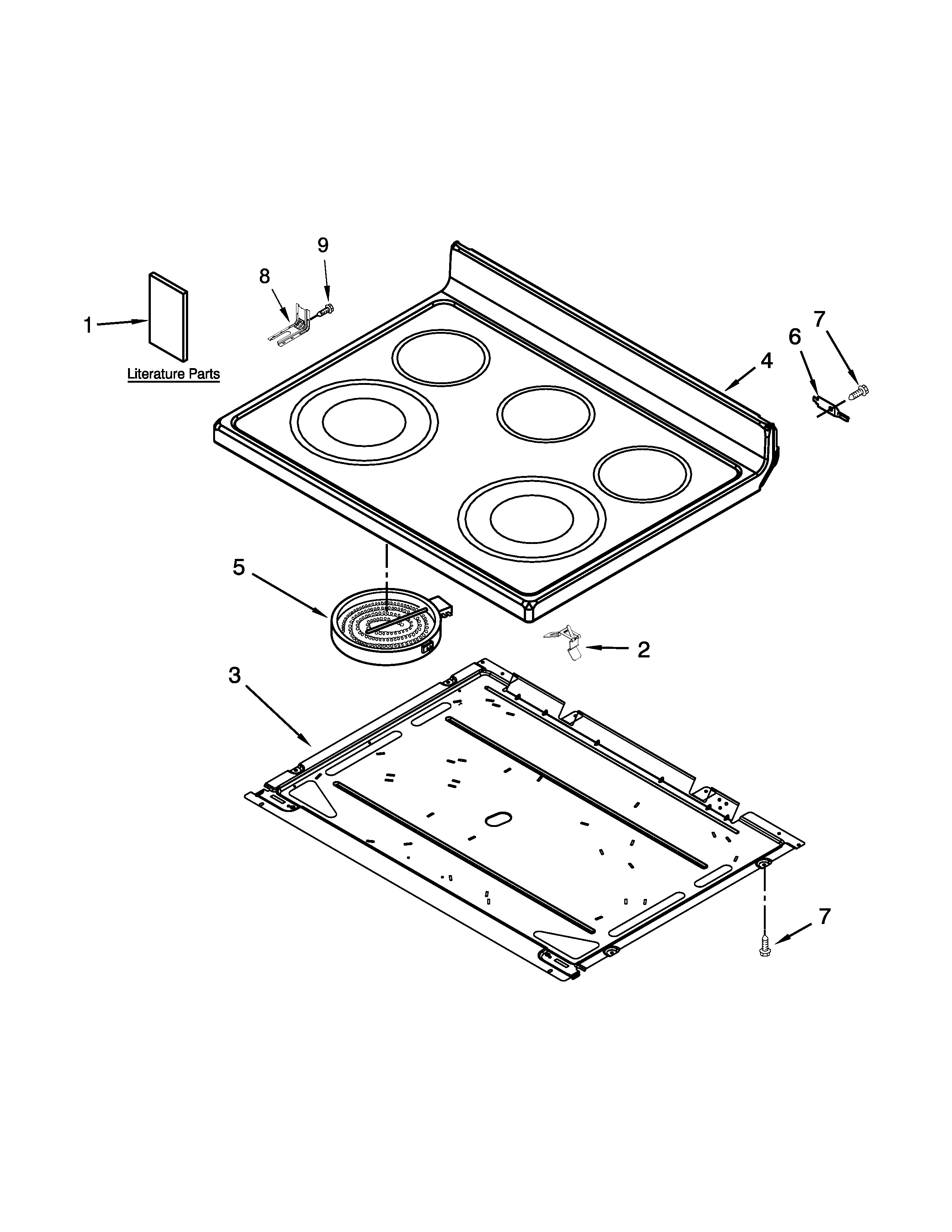 Whirlpool WFE524CLBW0 cooktop parts diagram