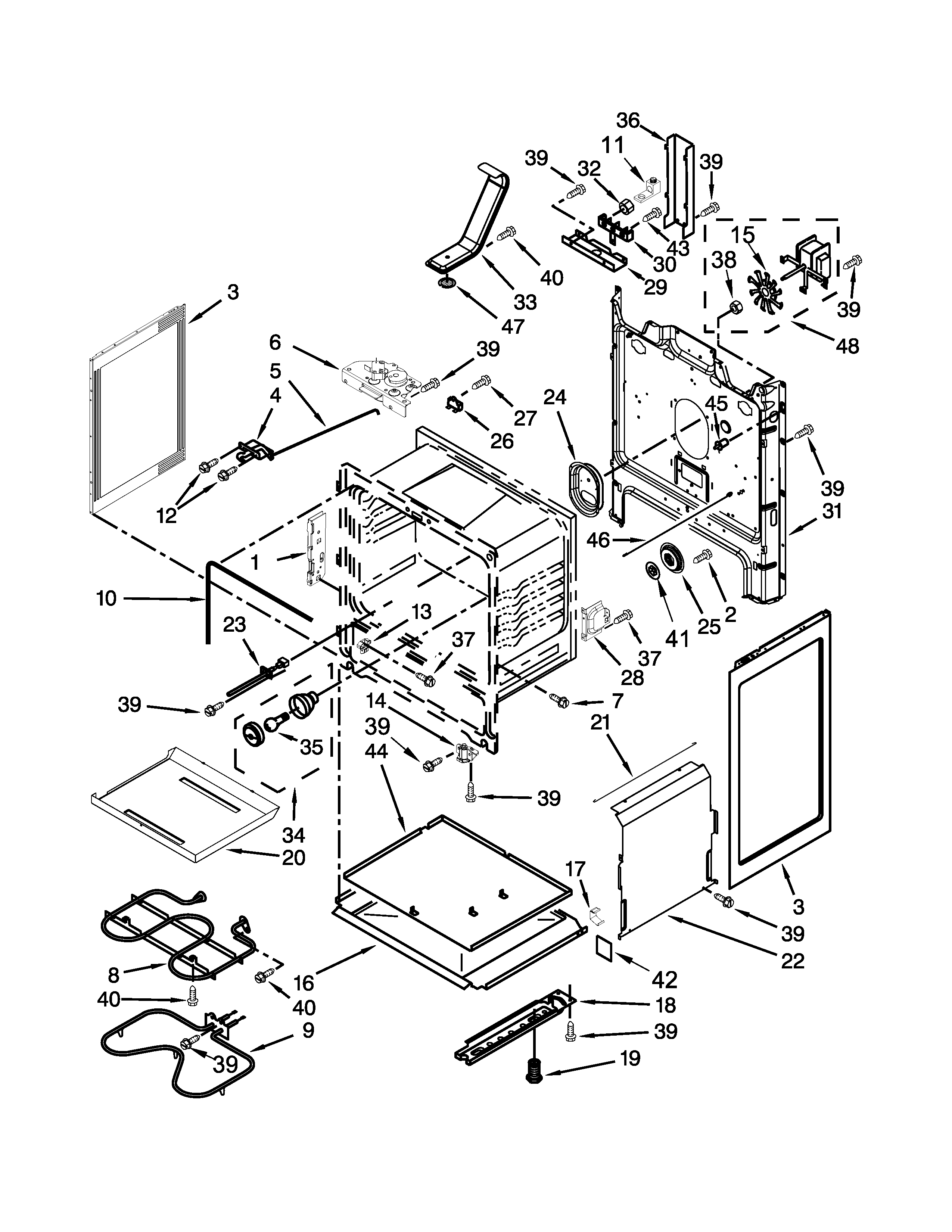Whirlpool WFE524CLBW0 chassis parts diagram