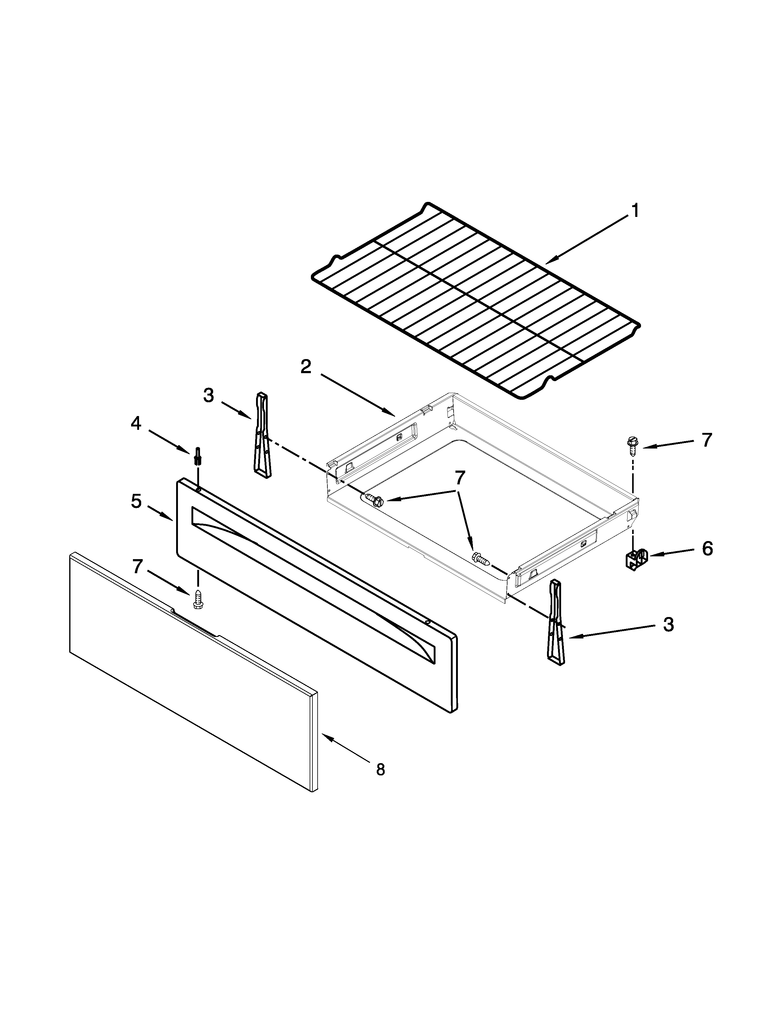 Whirlpool WFE524CLBW0 drawer and broiler parts diagram