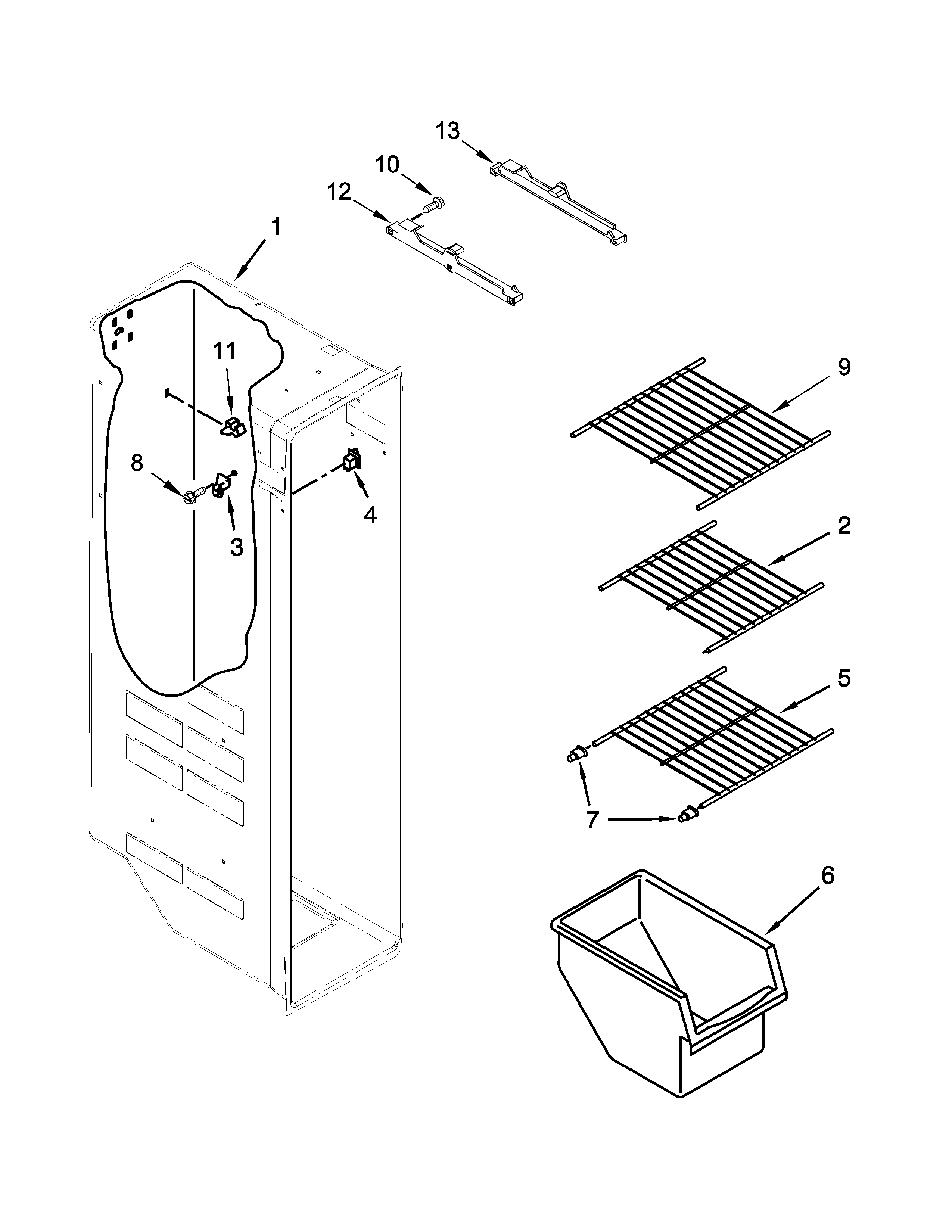 Whirlpool 7WRS22FDBF00 freezer liner parts diagram