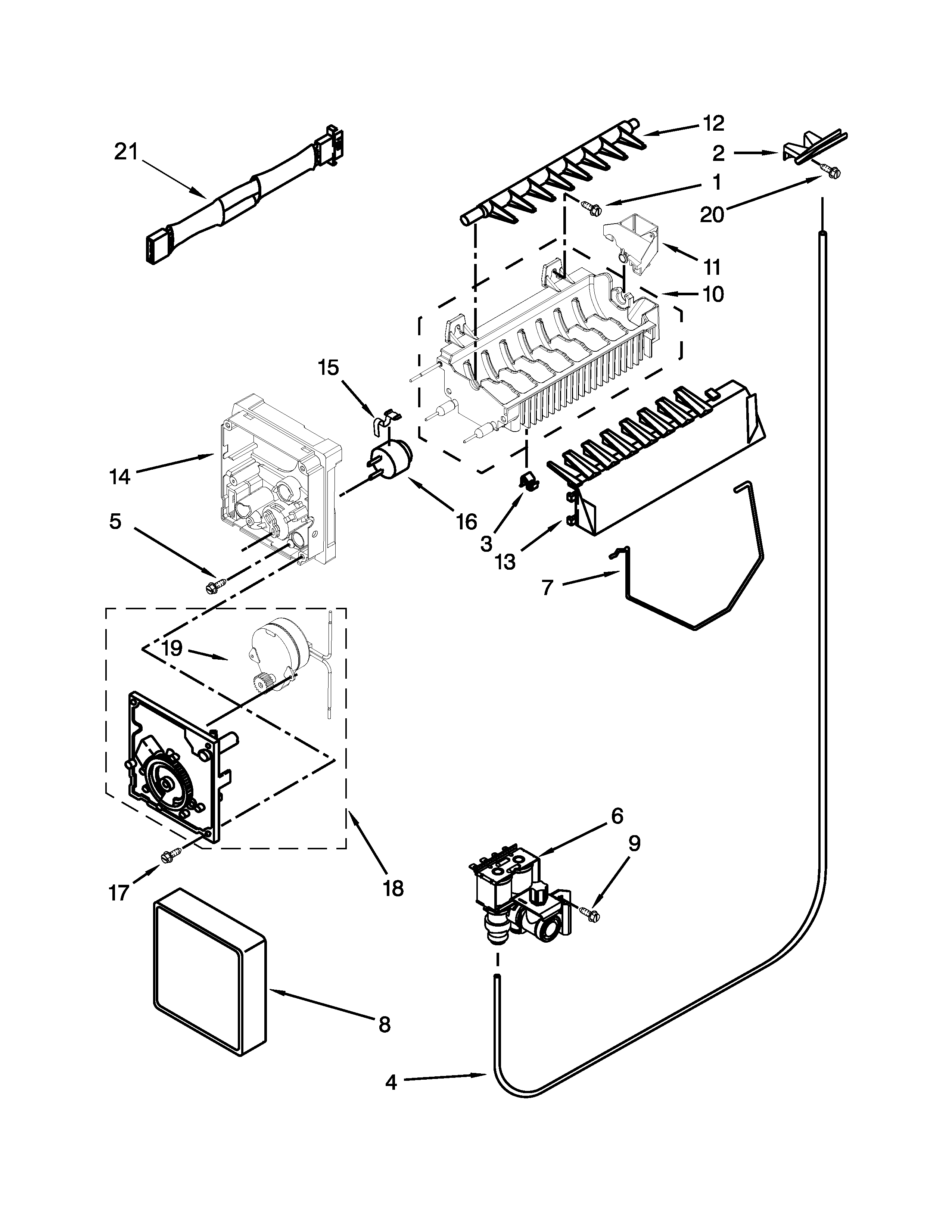 Whirlpool 7WRS22FDBF00 icemaker parts diagram