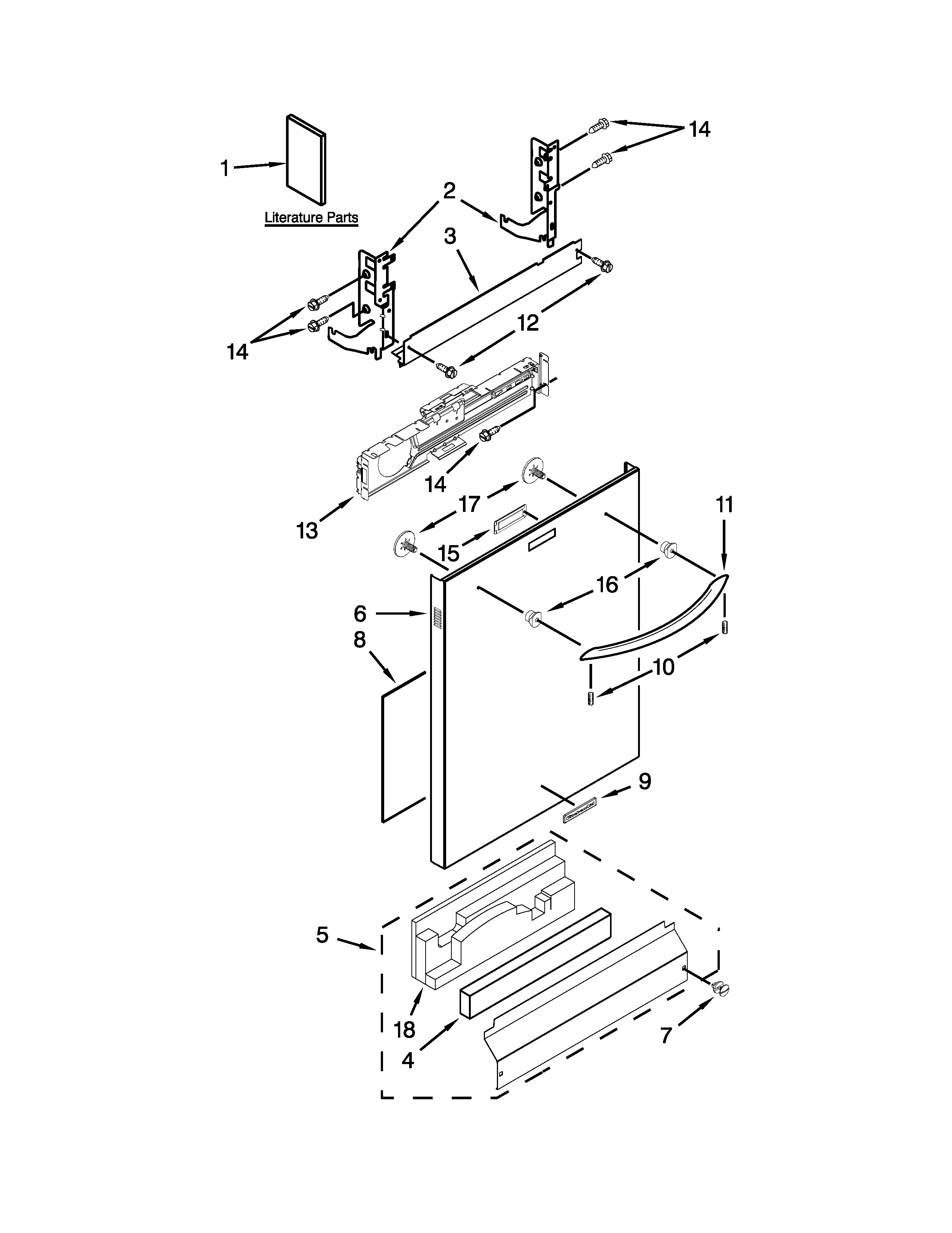 KitchenAid KUDS30SXWH3 door panel parts diagram