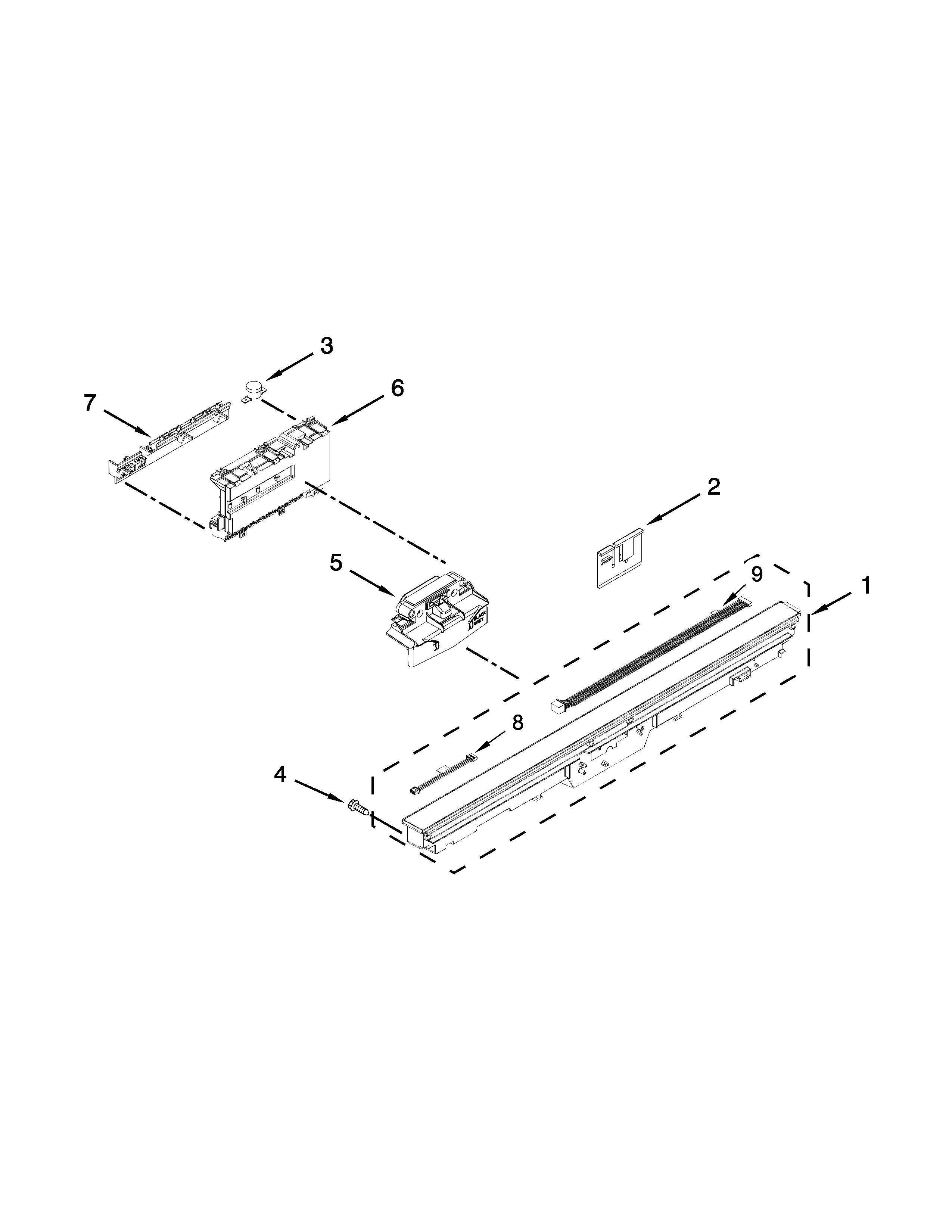 KitchenAid KUDS30SXWH3 control panel and latch parts diagram