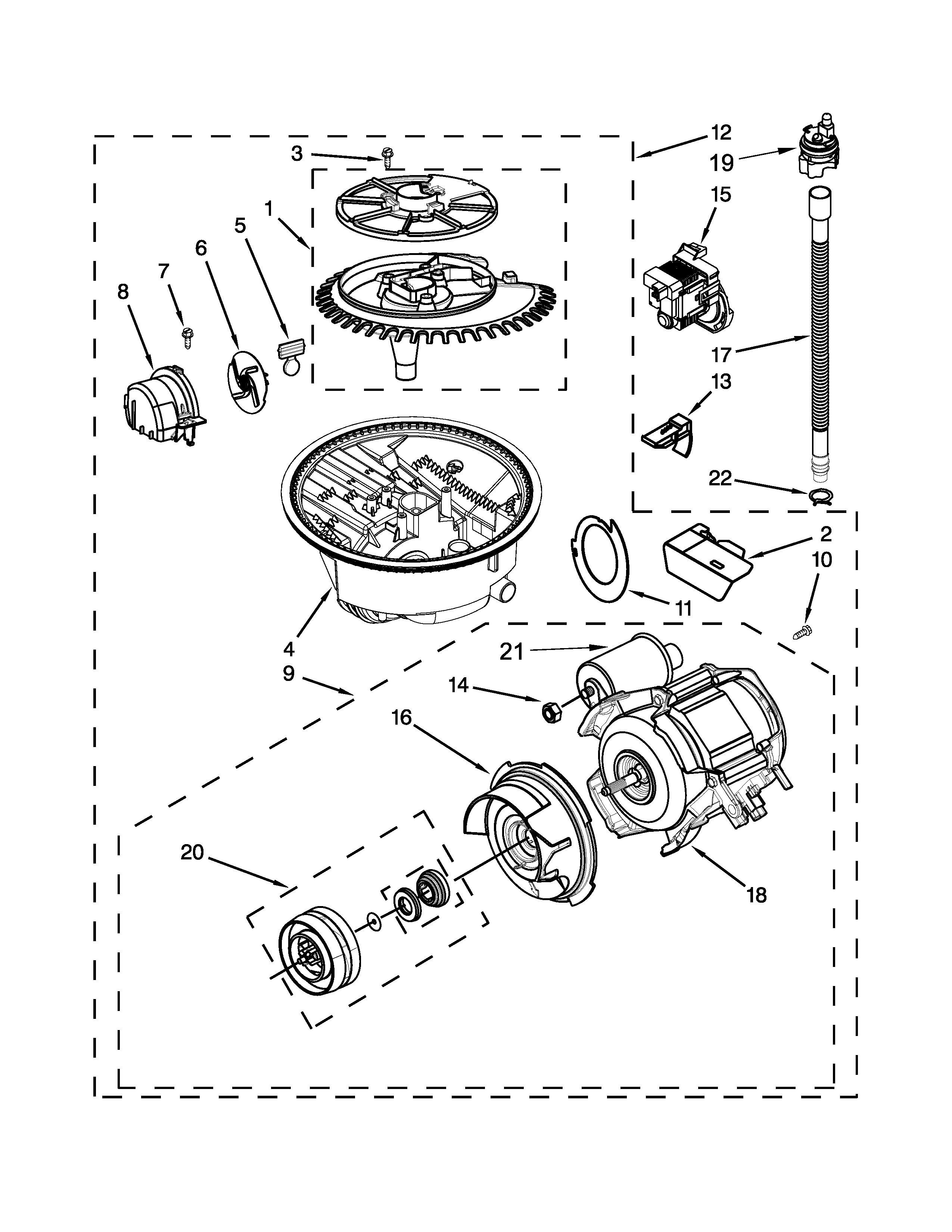KitchenAid KUDS30SXWH3 pump and motor parts diagram