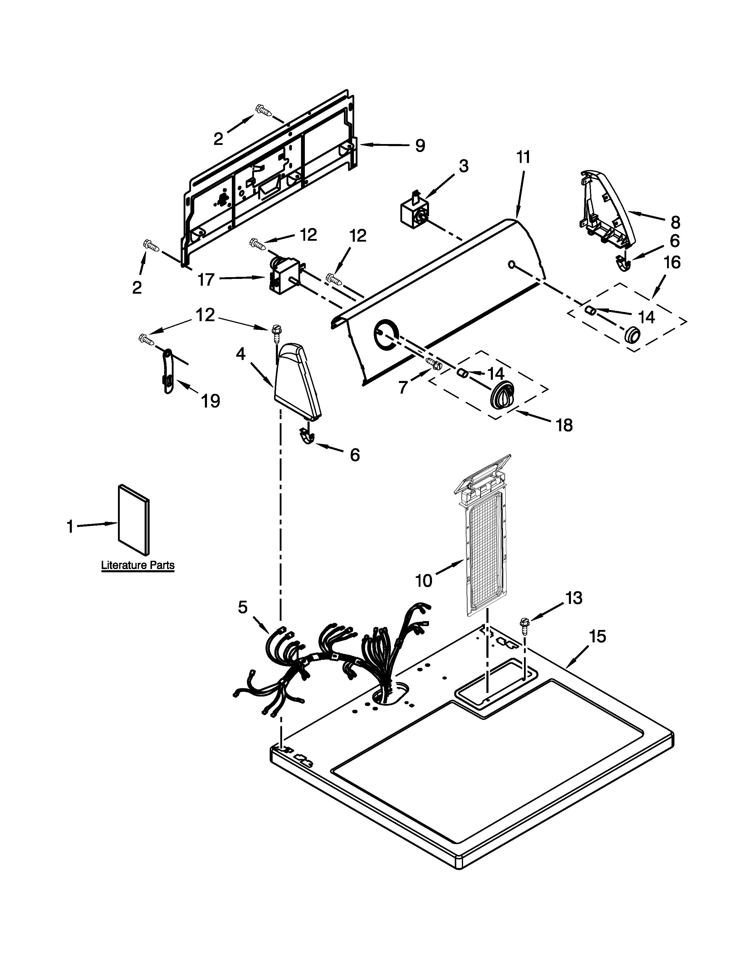 Amana 4KNED4400BQ0 top and console parts diagram