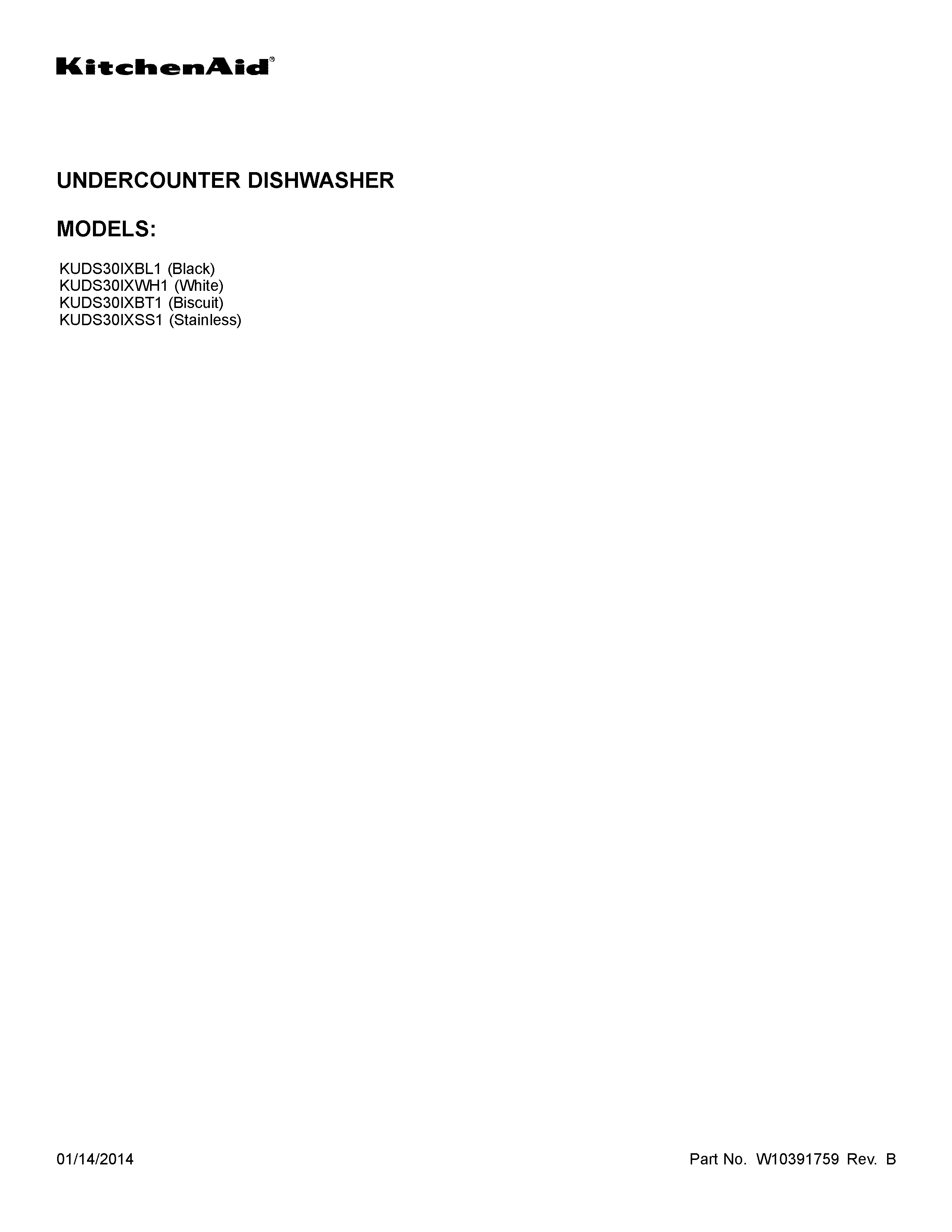 KitchenAid KUDS30IXBL1 cover sheet diagram