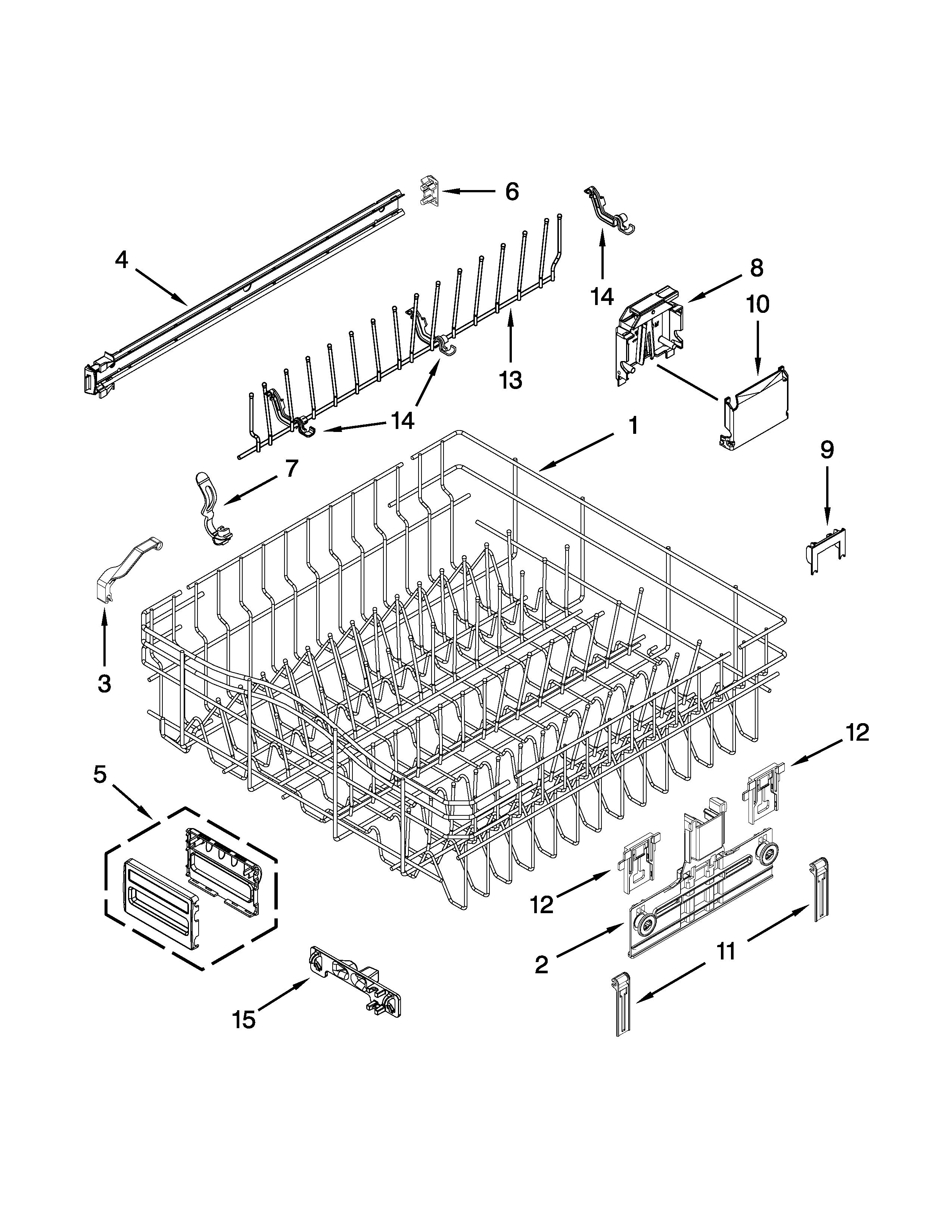 KitchenAid KUDS30IXBL1 upper rack and track parts diagram
