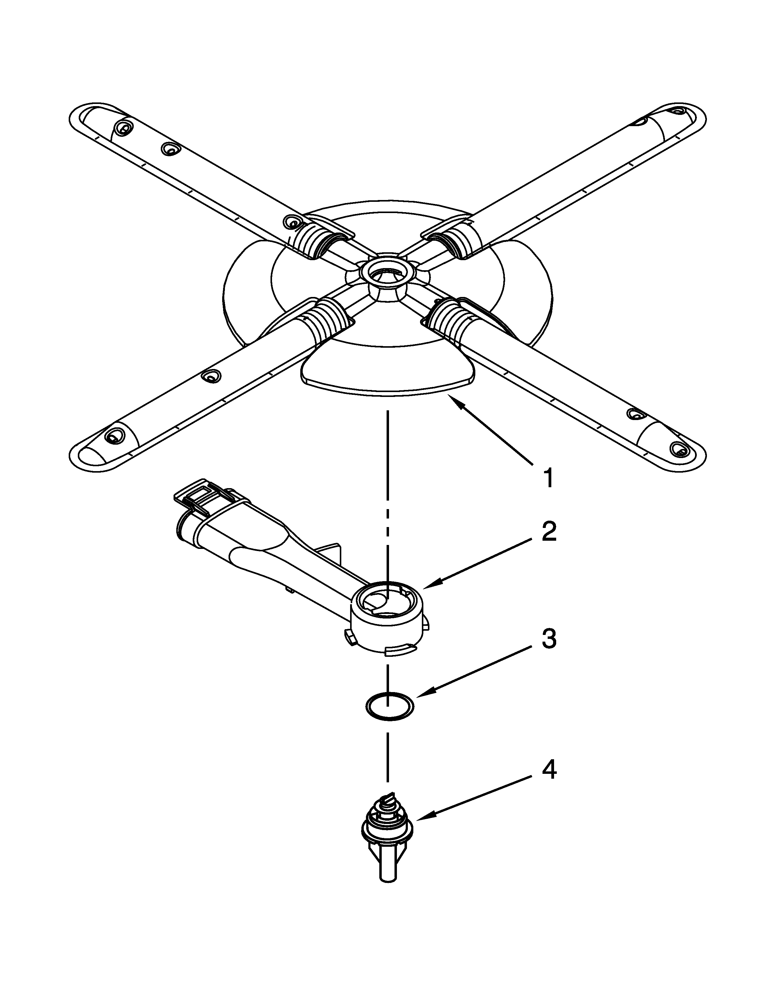 KitchenAid KUDS30IXBL1 lower washarm and strainer parts diagram