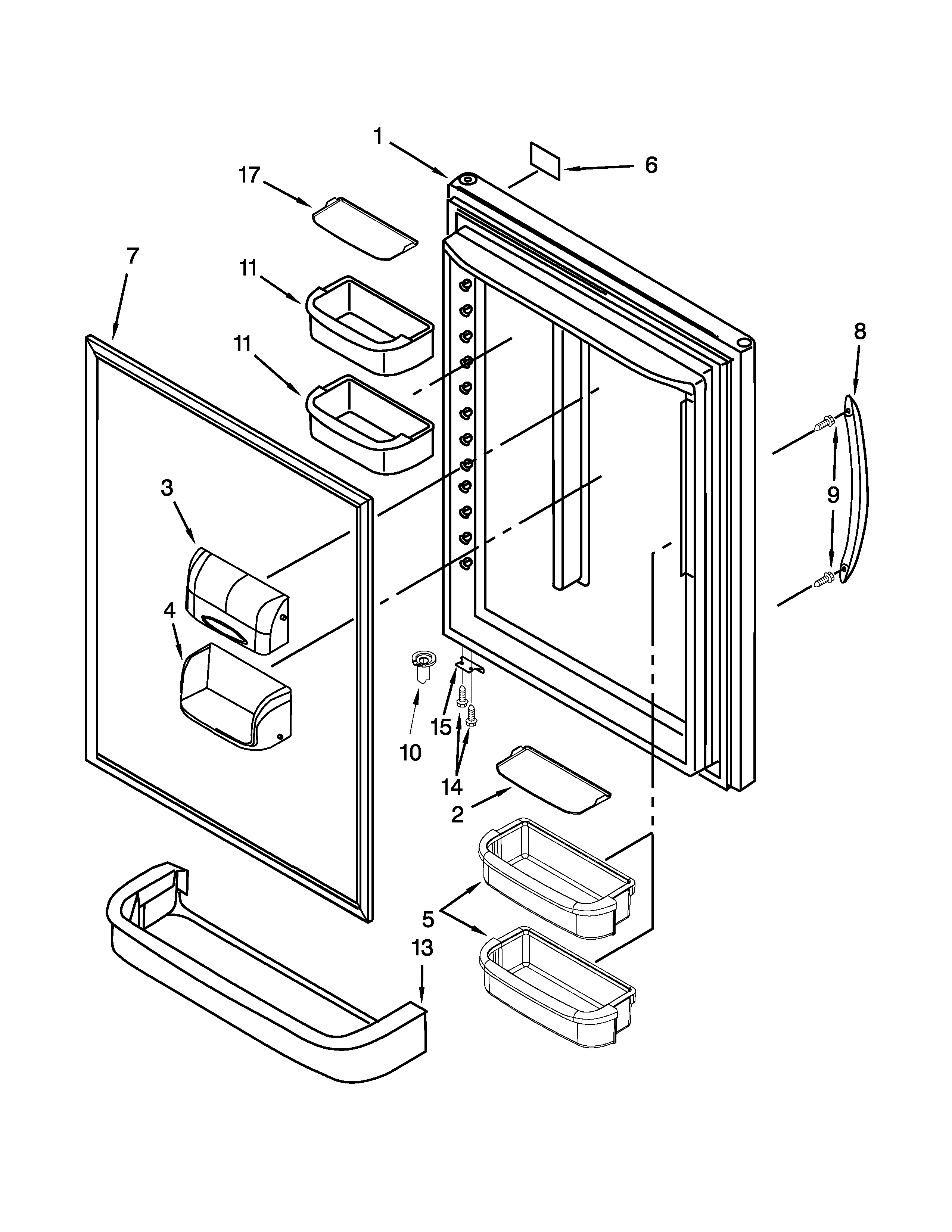 KitchenAid KBRS19KCMS00 refrigerator door parts diagram