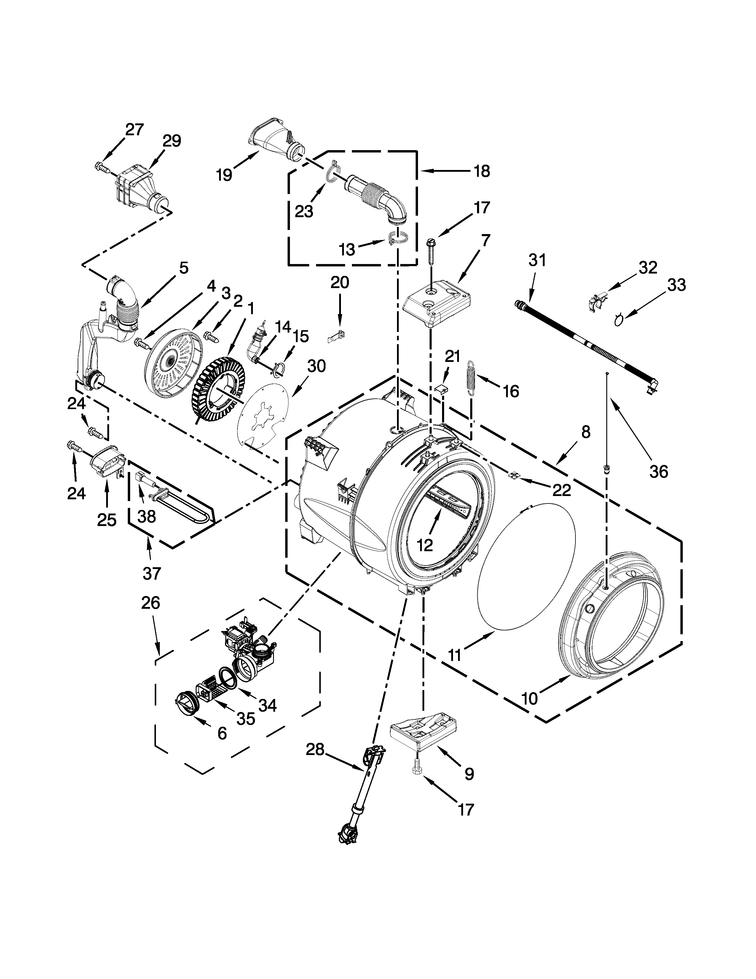 Whirlpool WFW94HEAW2 tub and basket parts diagram