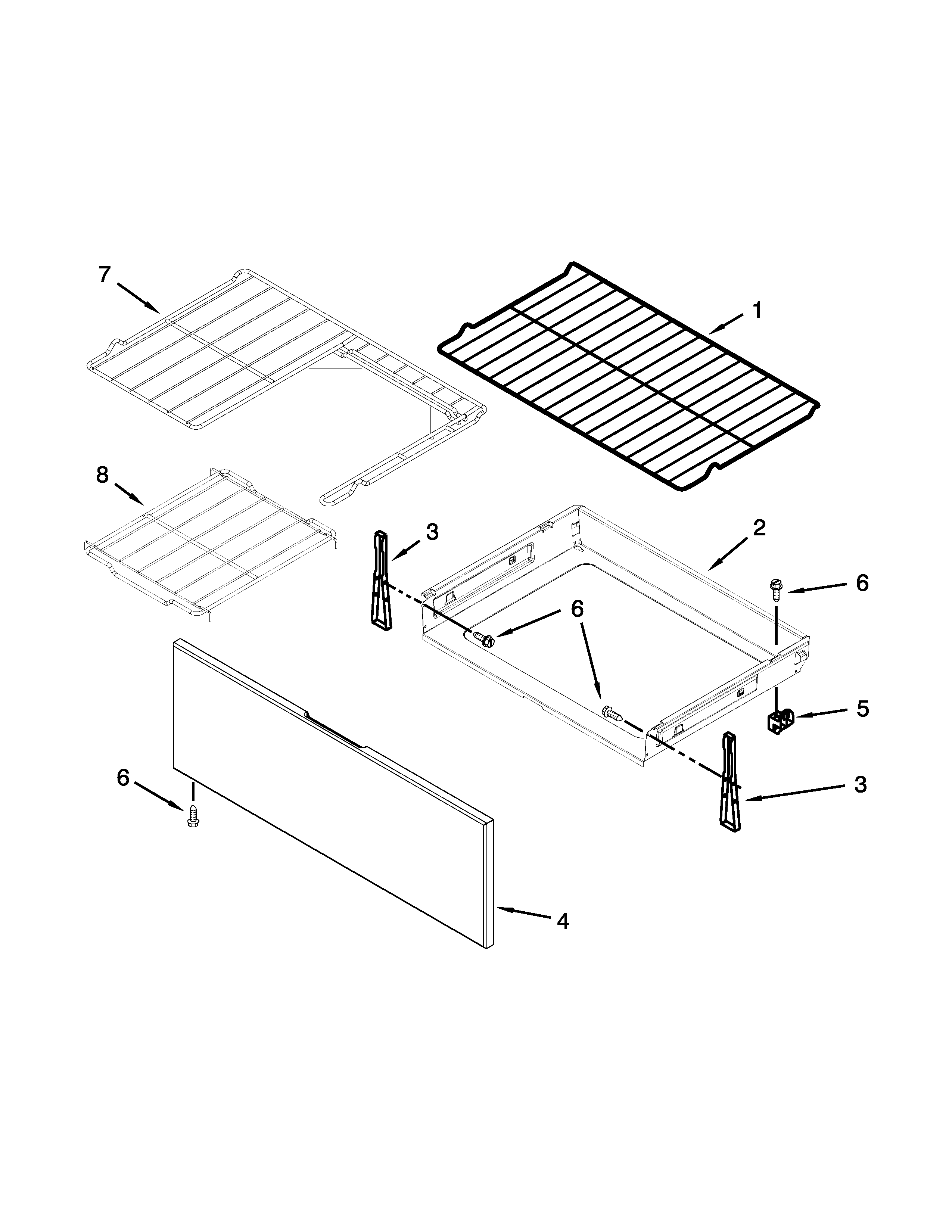 Whirlpool YWFE710H0AW0 drawer and rack parts diagram