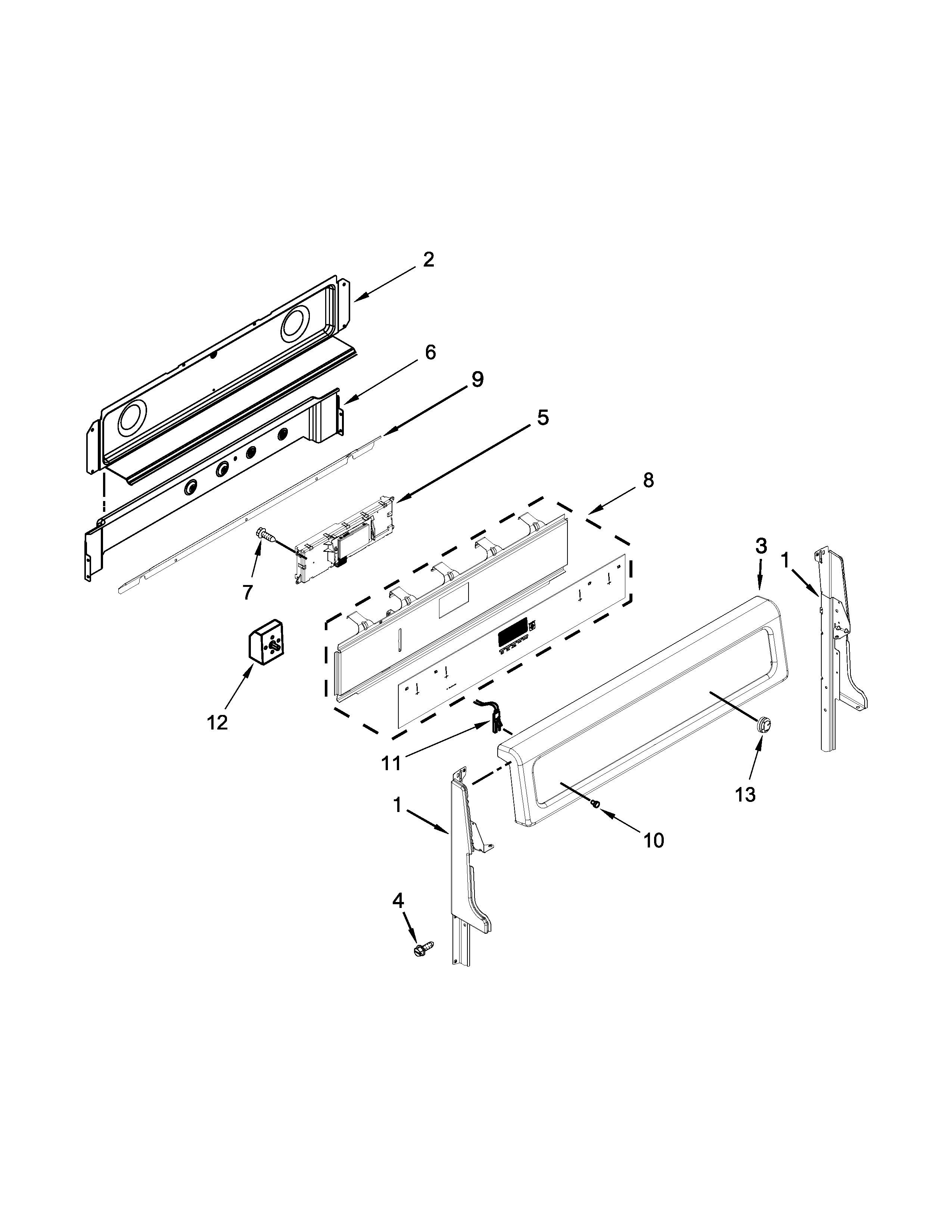 Whirlpool WGE555S0BW00 control panel parts diagram