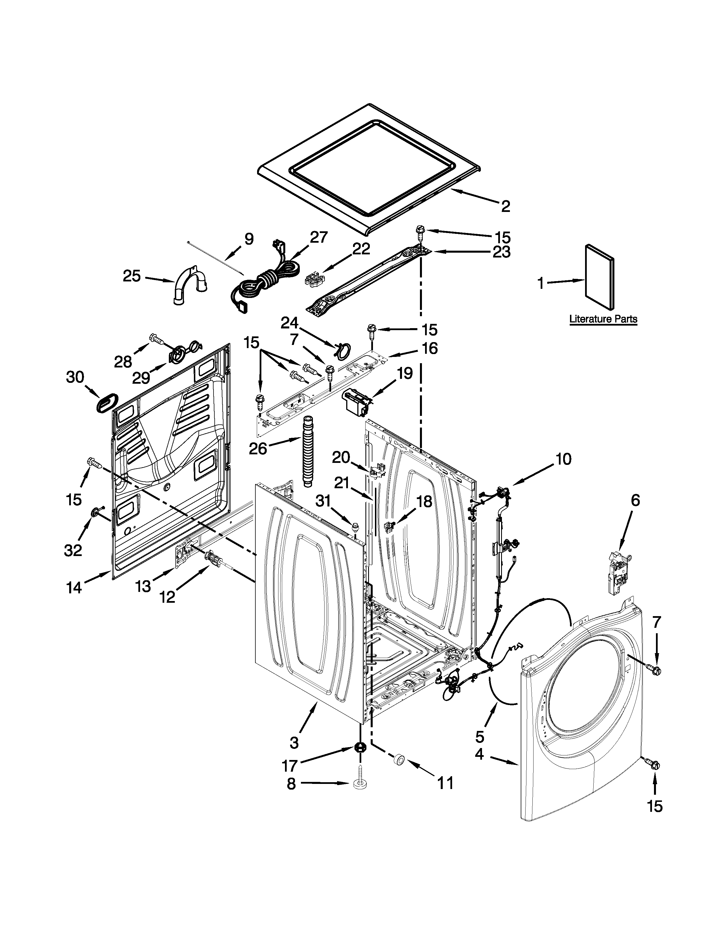 Whirlpool WFW88HEAW2 top and cabinet parts diagram