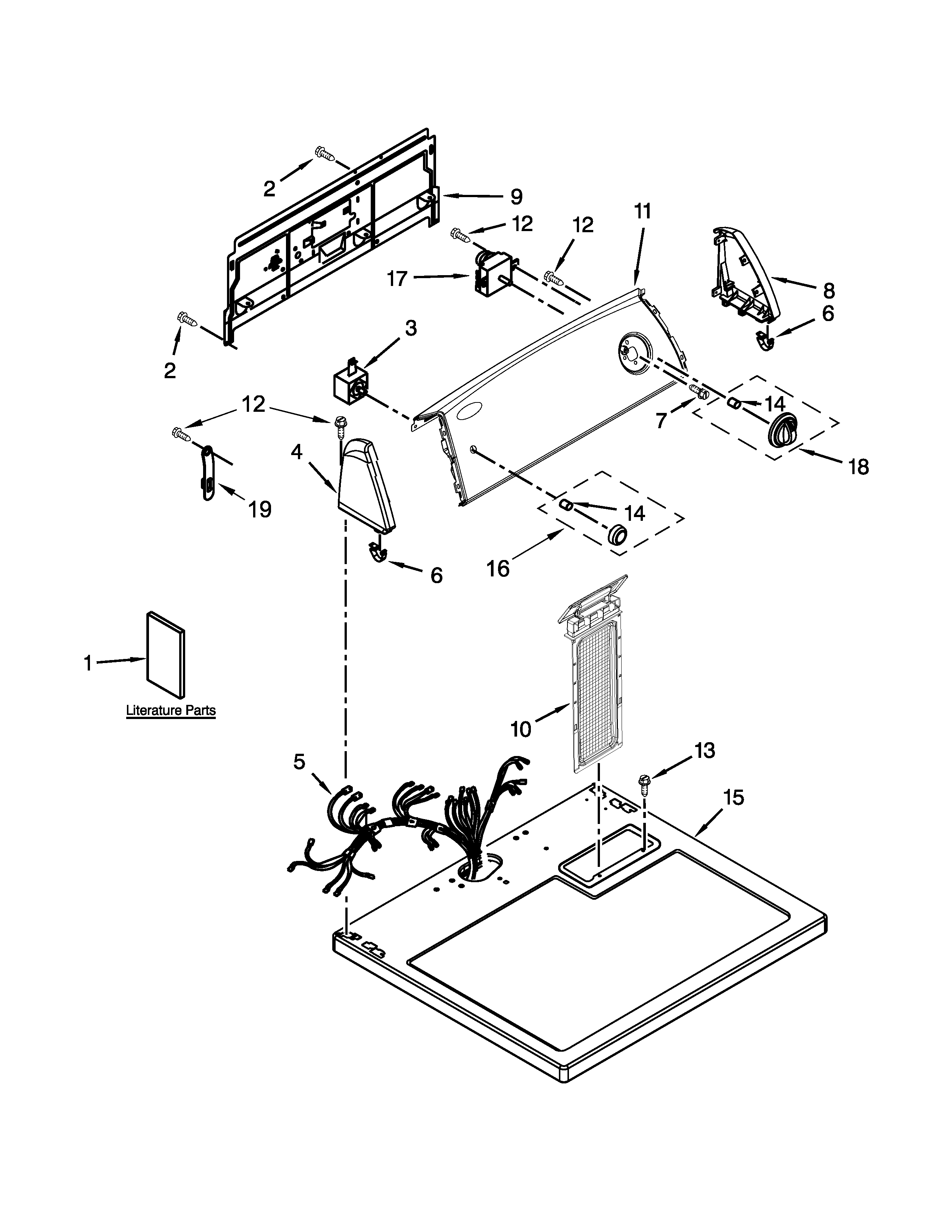 Whirlpool 4KWED4750BQ0 top and console parts diagram