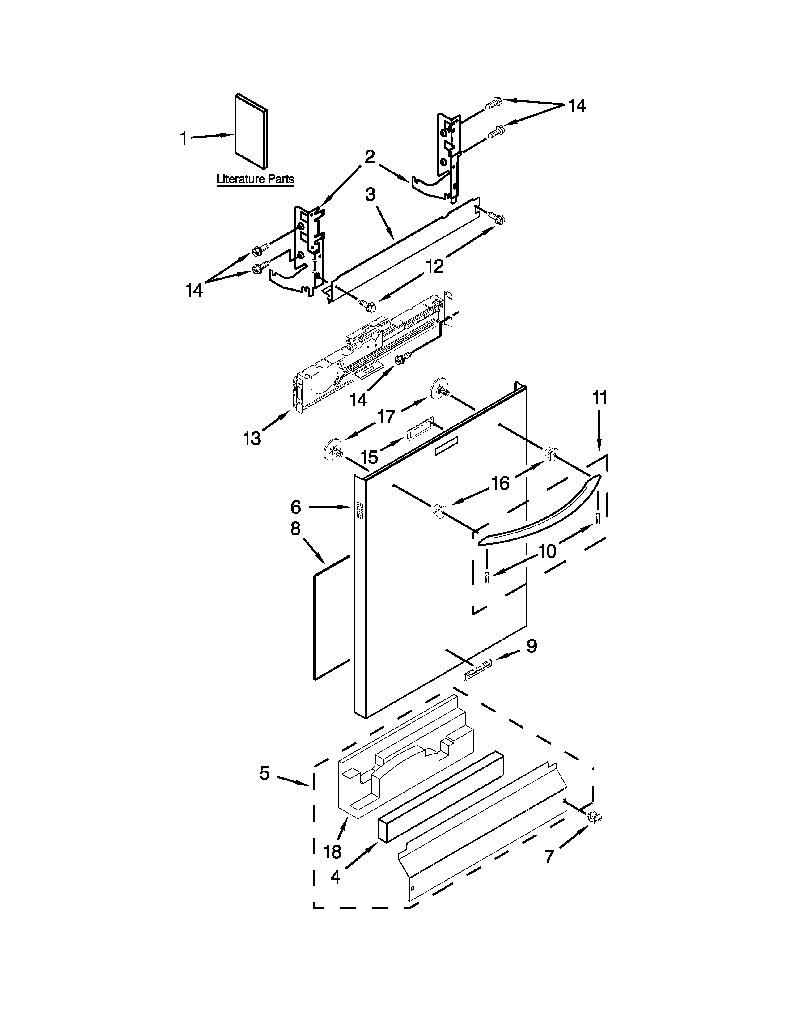 KitchenAid KUDS30SXWH4 door panel parts diagram