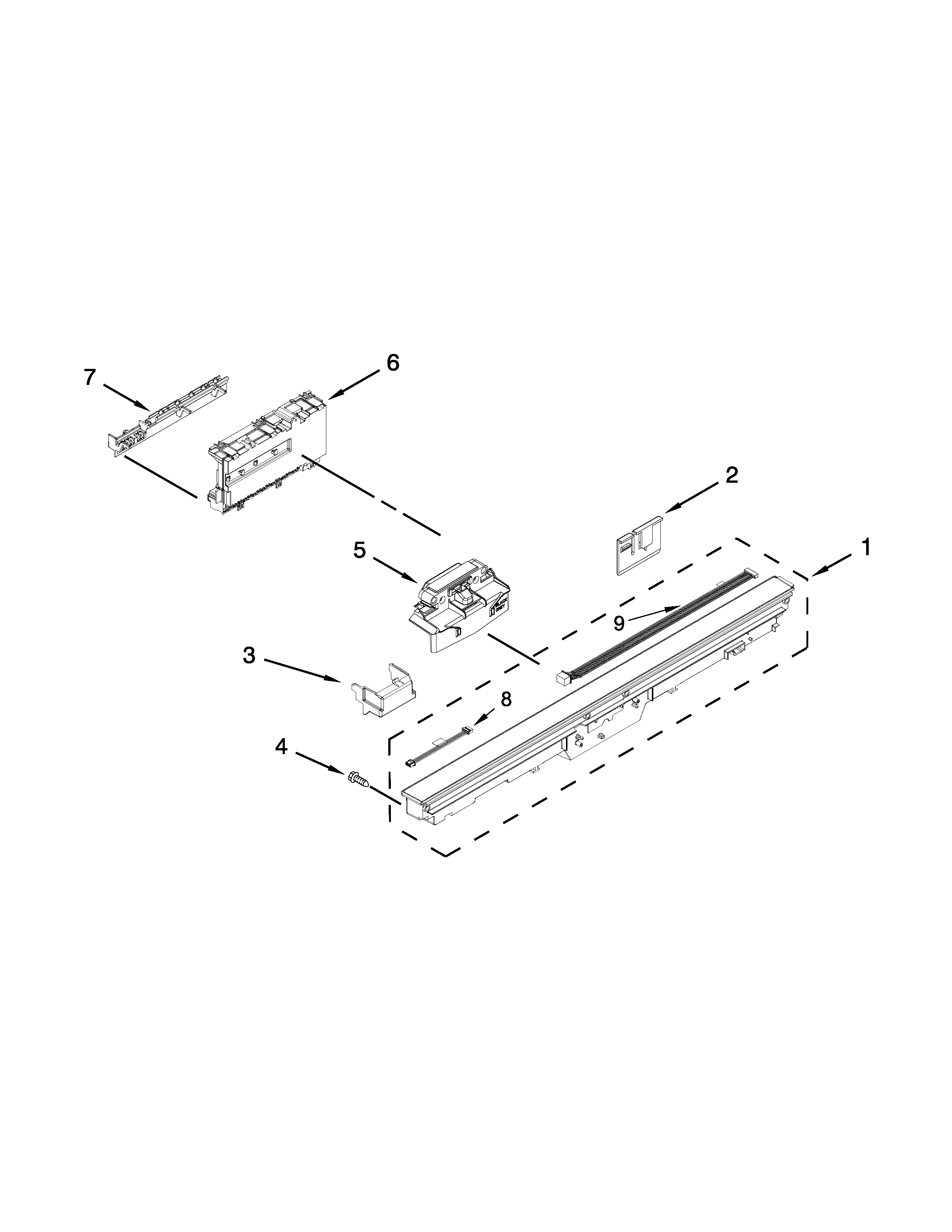 KitchenAid KUDS30SXWH4 control panel and latch parts diagram