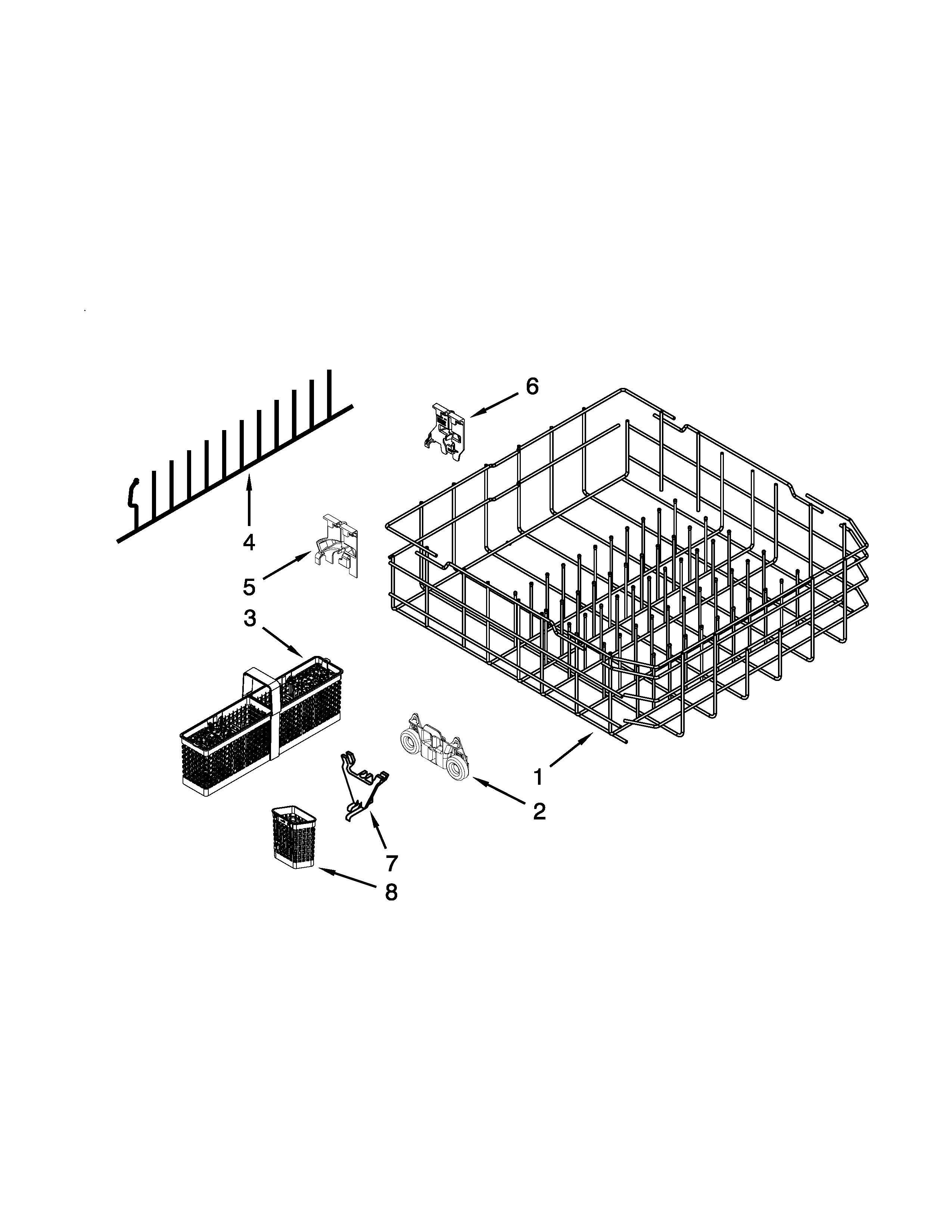 KitchenAid KUDS30SXWH4 lower rack parts diagram