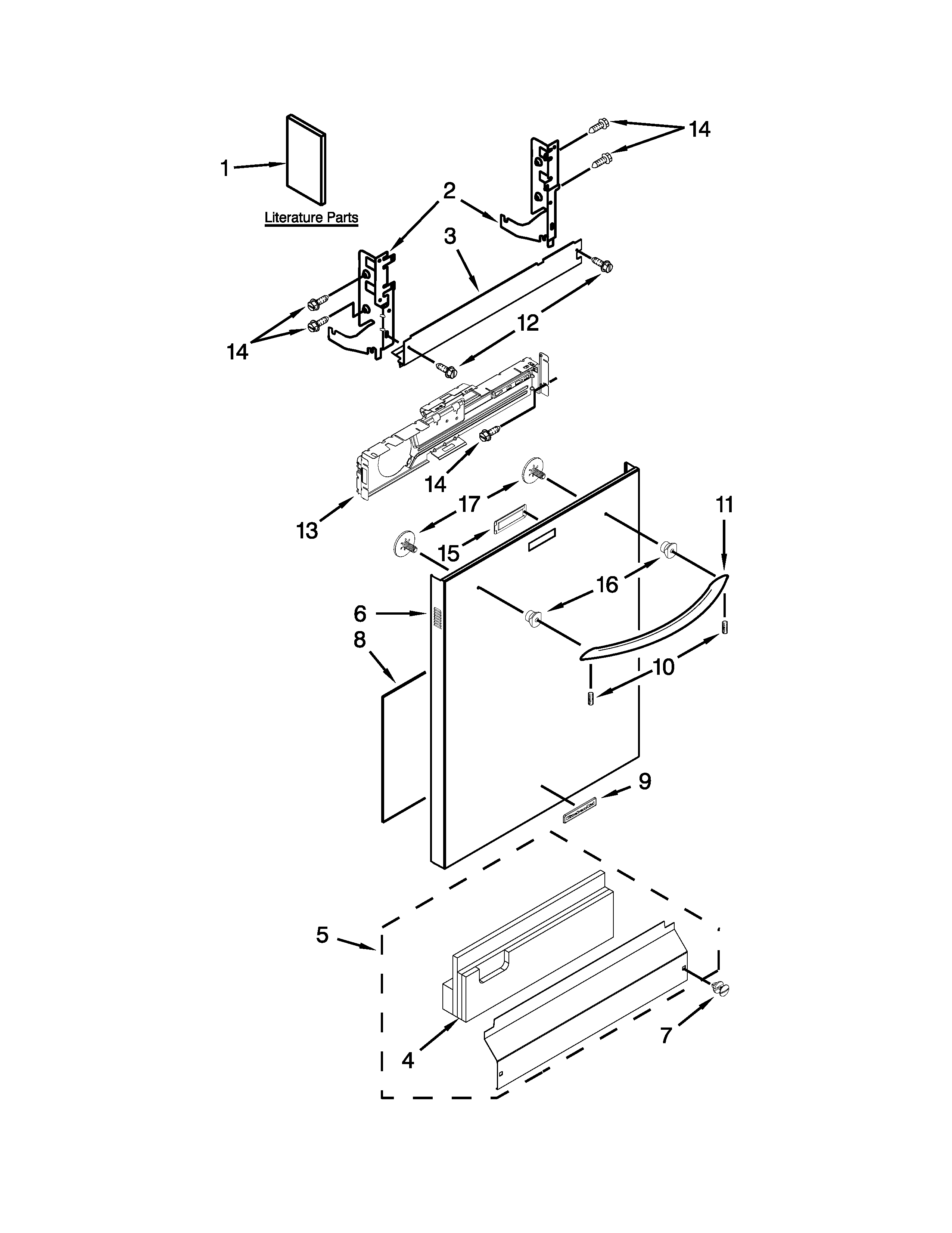 KitchenAid KUDS30SXWH8 door panel parts diagram