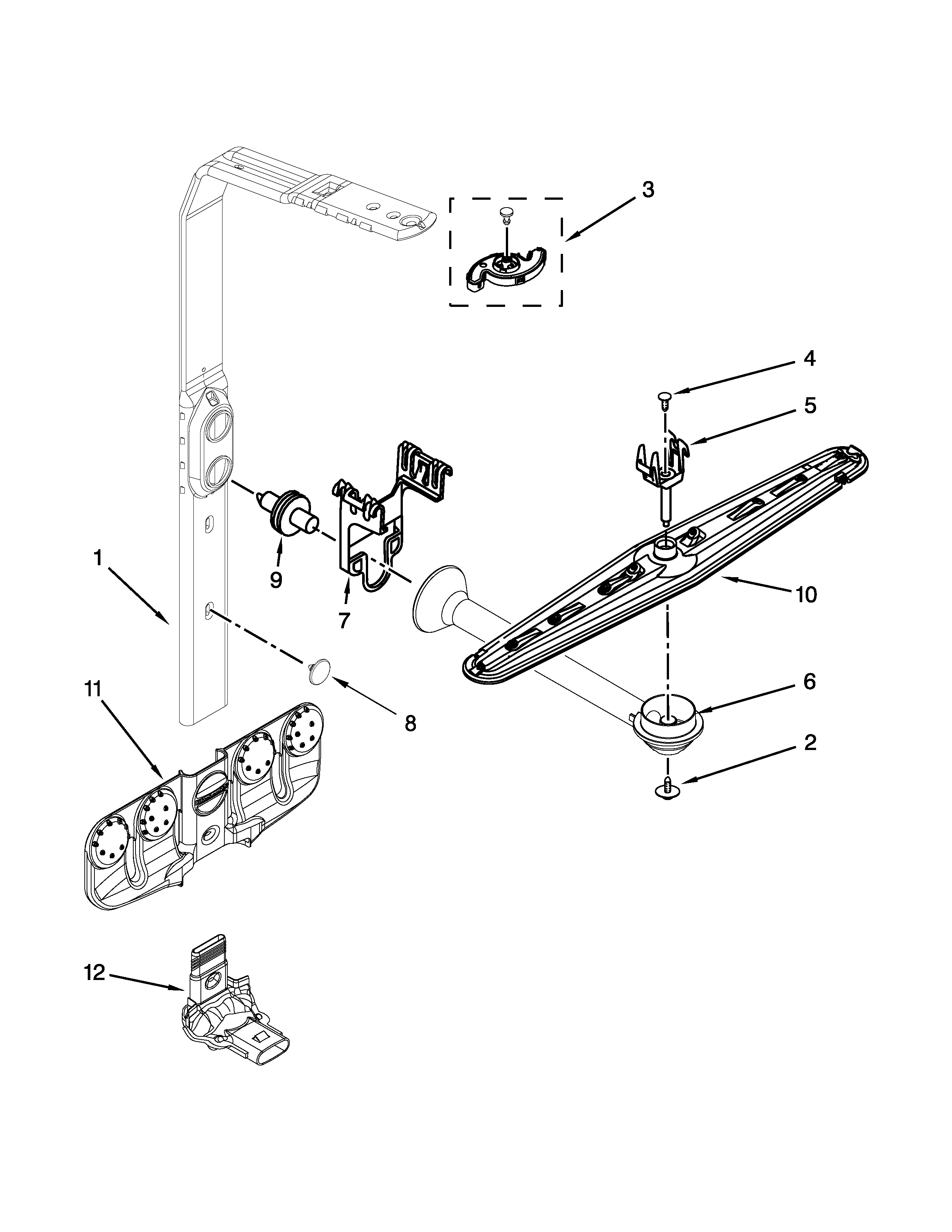 KitchenAid KUDS30SXWH8 upper wash and rinse parts diagram